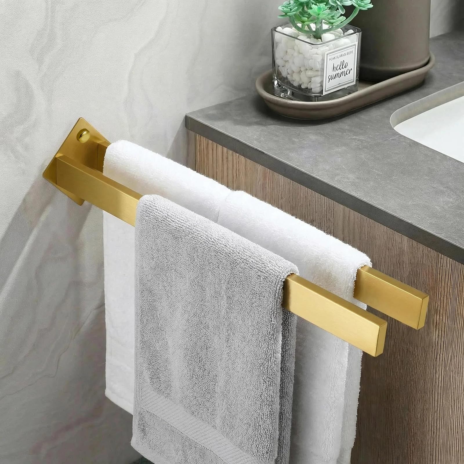 Toallero de Doble Barra de 40 cm, toallero de Pared de Acero Inoxidable, toallero para Cuarto de baño, Cocina, Dormitorio y Armario, diseño Cuadrado Moderno en Dorado