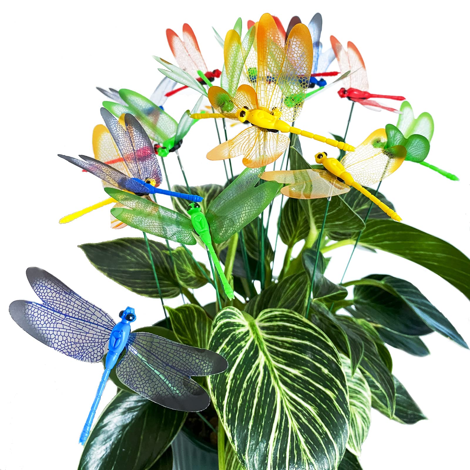 12 estacas de decoración de jardín de libélula – Púas florales de mosca de dragón falsa para decoración de tartas, libélulas – Mosca de dragón 3D para interiores y exteriores, regalo