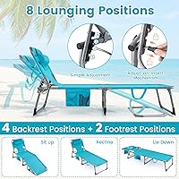 Vista 5 de COSTWAY Silla de salón plegable de playa, silla de bronceado con agujero para la cara, respaldo ajustable en 5 posiciones, almohada y bolsillo