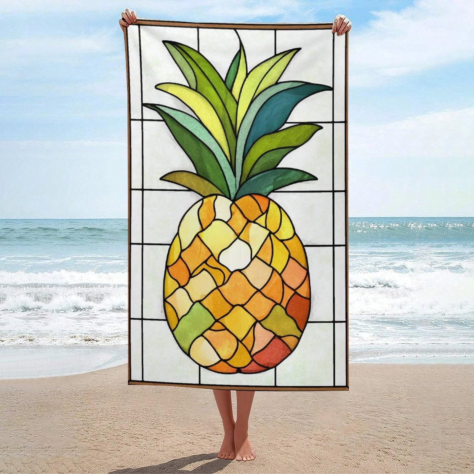 asbwuo Stained Glass Pine Beach Towel