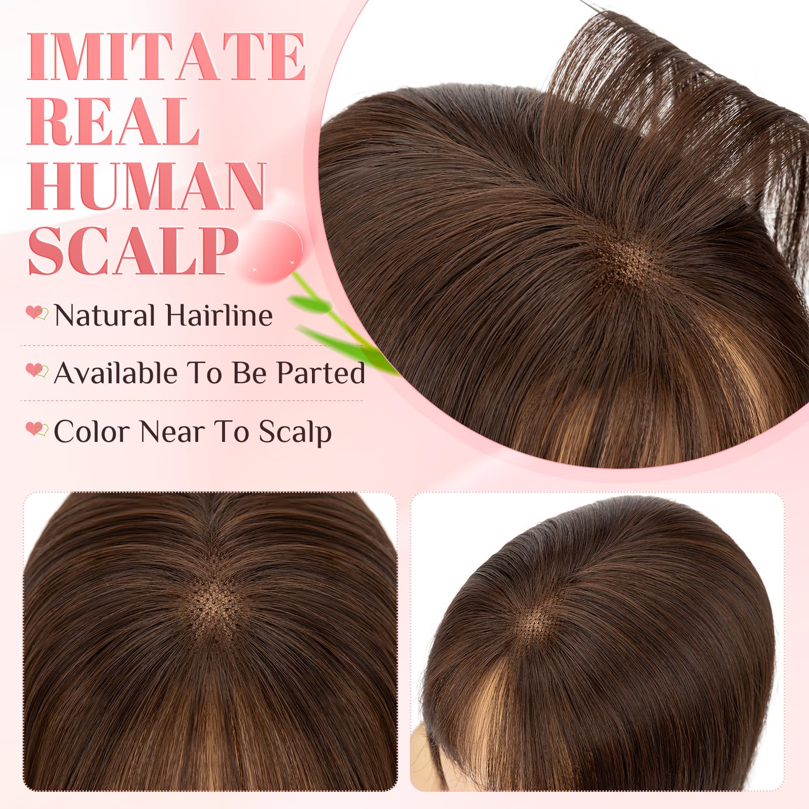 Elailite Hair Topper Echthaar Clip in Haarteil Dunkelbraun, 30cm 35g Haartopper Damen Real Human Haar mit dünnem Pony Haarteile (Silk Lace 8x11.5cm)