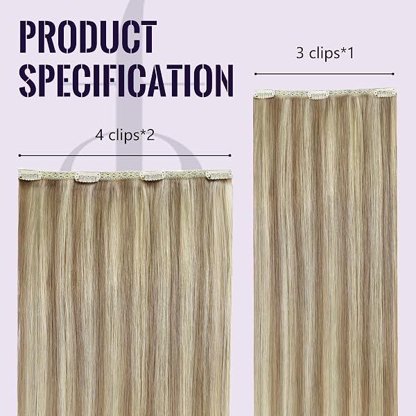 Fshine Clip in Extensions Echthaar, 30cm 50g 3 Stücke Echthaar Extensions Clip Leicht Aschblond Hervorgehobenes Goldblond Menschliches Haar Farbe 16P22 - 4