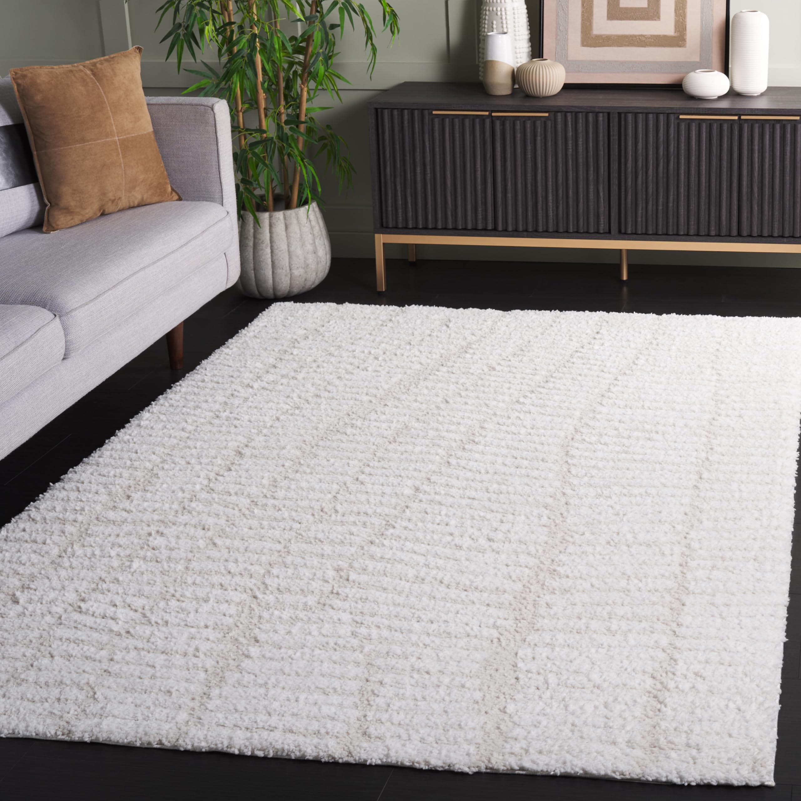 Tapis à poil long salon 160 x 229 cm de salle à manger ivoire