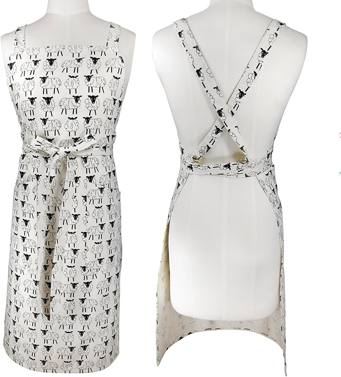 100% Cotton Canvas Apron, Women's Durable Extra Long Cross Back Extra Long Ties With 2 Large Pockets Canvas Apron for Cooking, Baking, Crafting, Gardening, BBQ 26"x37" (Black Sheep)