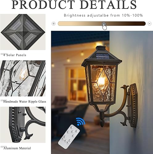Miniatura 6 de Lámpara de pared solar para exteriores, impermeable, de aluminio, con control remoto, luces negras para porche al aire libre, montaje en pared con
