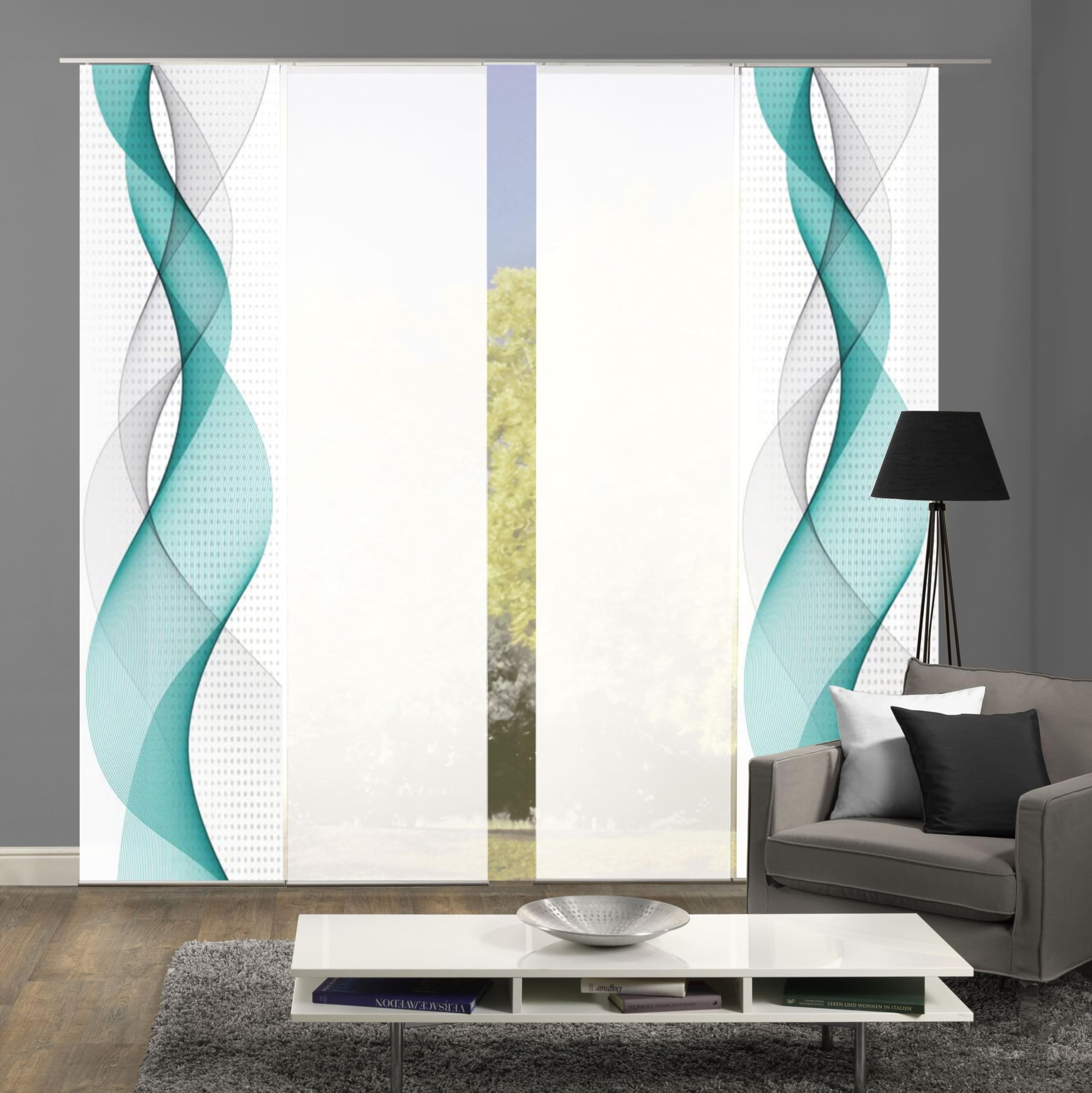 Home Fashion 4er-Set Schiebegardinen OPALIA, 4X 245 x 60 cm inkl. Zubehör, Farbe:türkis