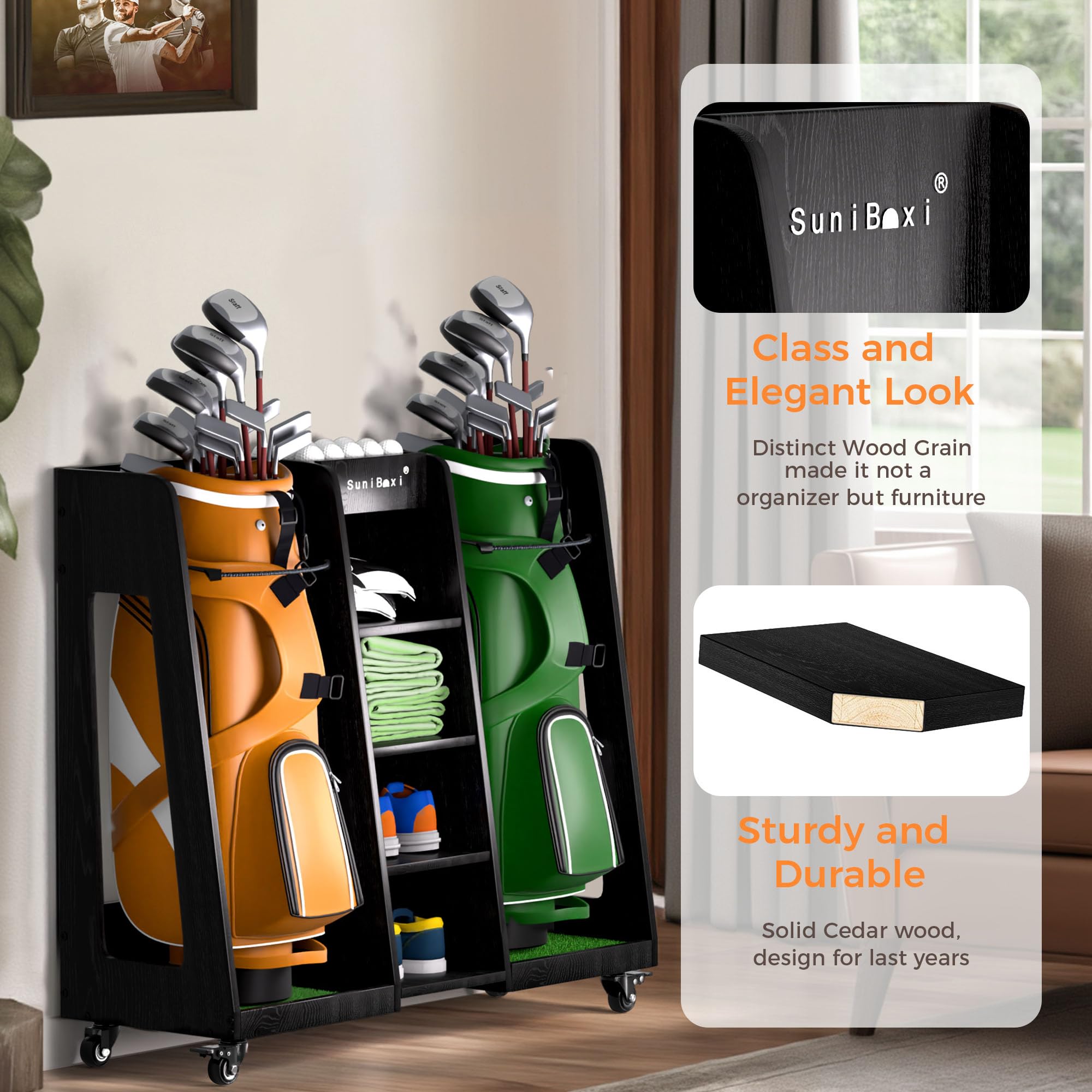 Amazon.co.jp: ゴルフバッグオーガナイザー 2バッグ収納用 - 木製