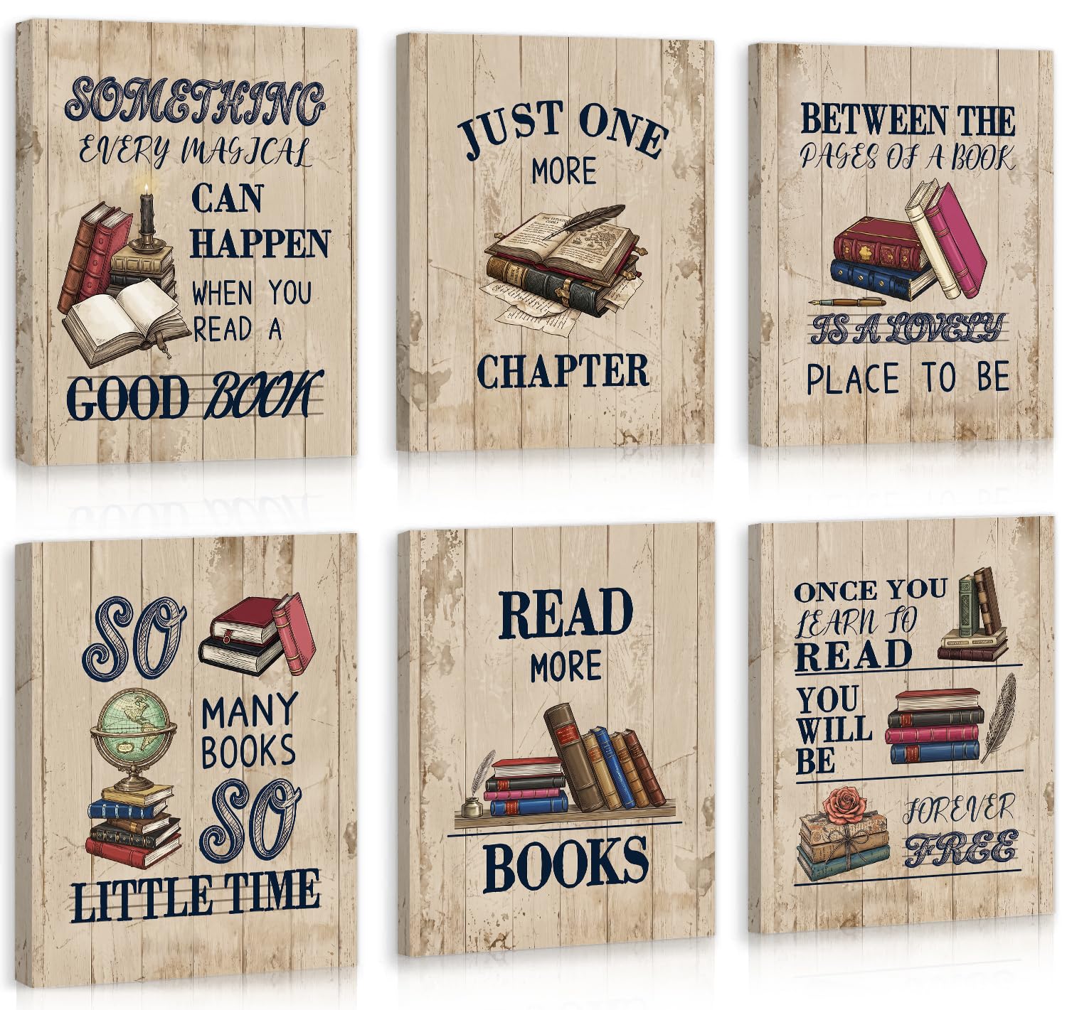 CHDITB Vintage Book Quote Framed Wall Art, Rustic Library Reading Decor