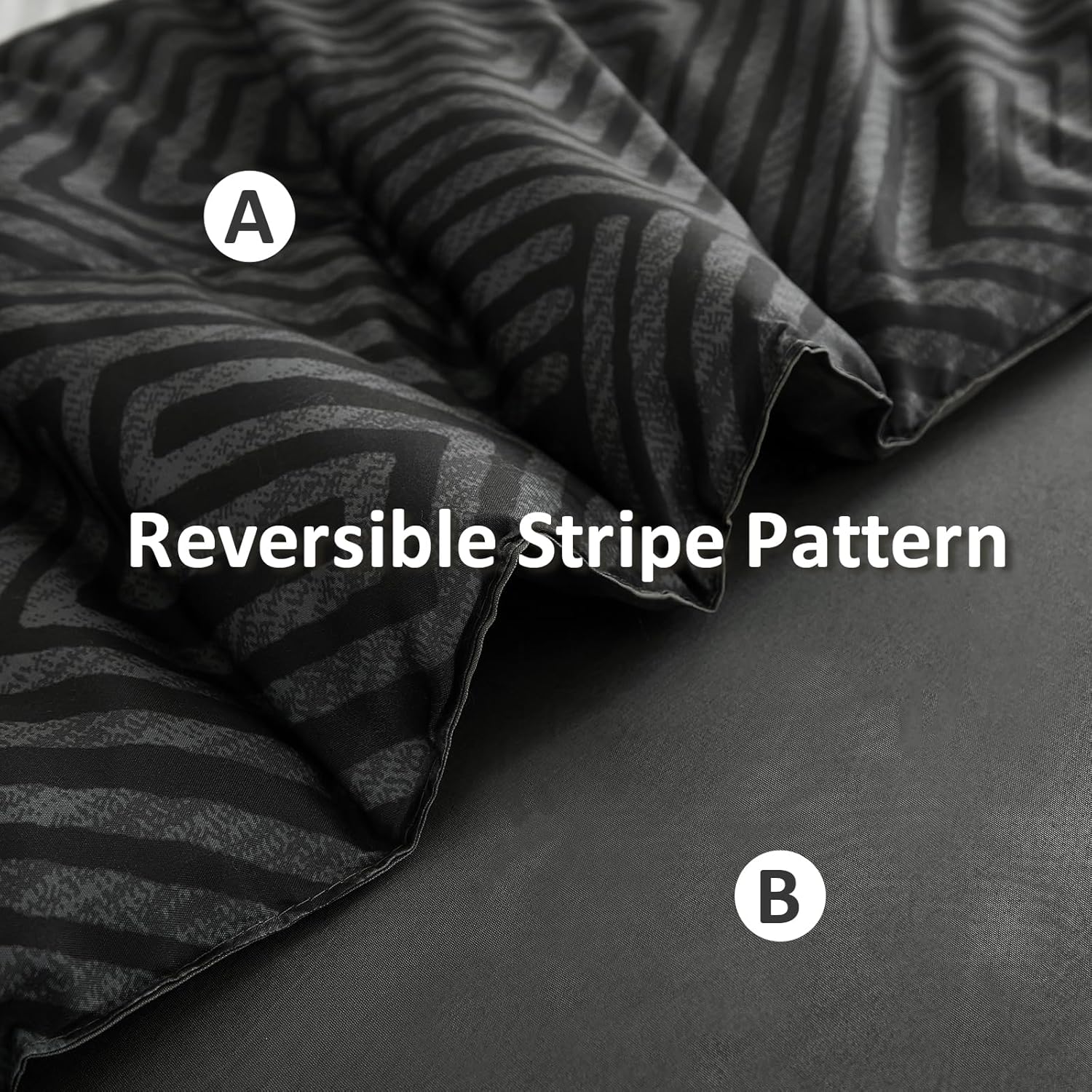 Drucon Black and Grey Comforter Set Queen Size 7 Piece Bed in a Bag, Boho Striped Bedding Set, Soft Microfiber Comforter and Sheet Set for All Season (Queen, 90"x90") - Image 6