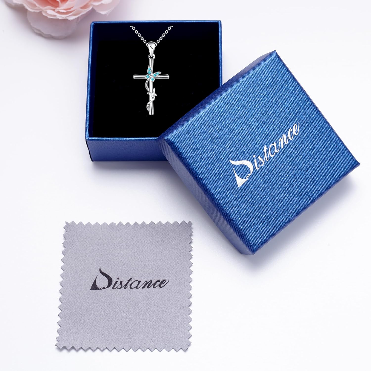 Distance Cross Birthstone Necklace for Women, 925 Sterling Silver Butterfly Cross Pendant, Birthstone Necklace Birthday Christmas Valentines Gifts for Her - Image 6