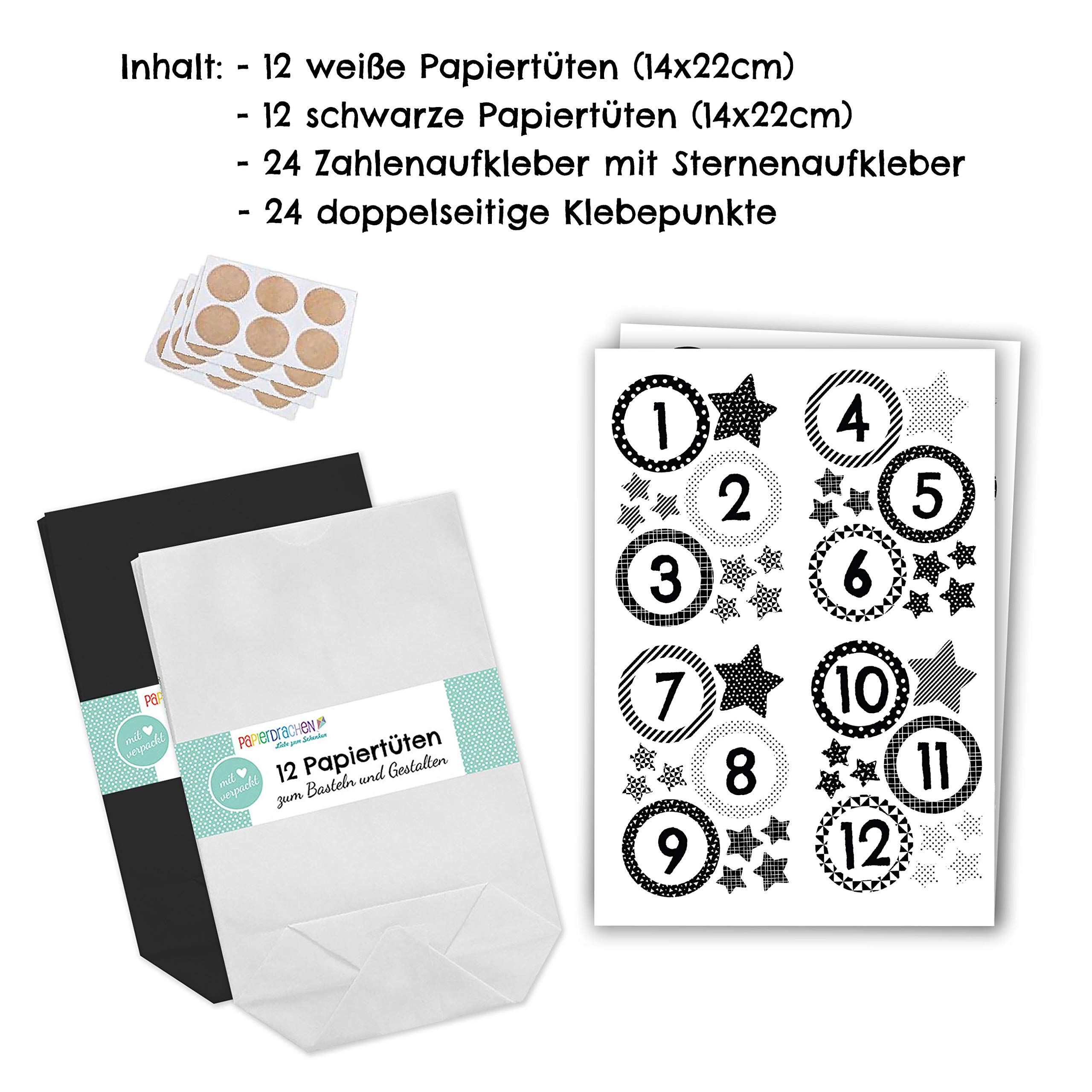 Papierdrachen Advent Calendar for filling - 24 paper bags with stickers - motif black with stars - 113 - Image 3