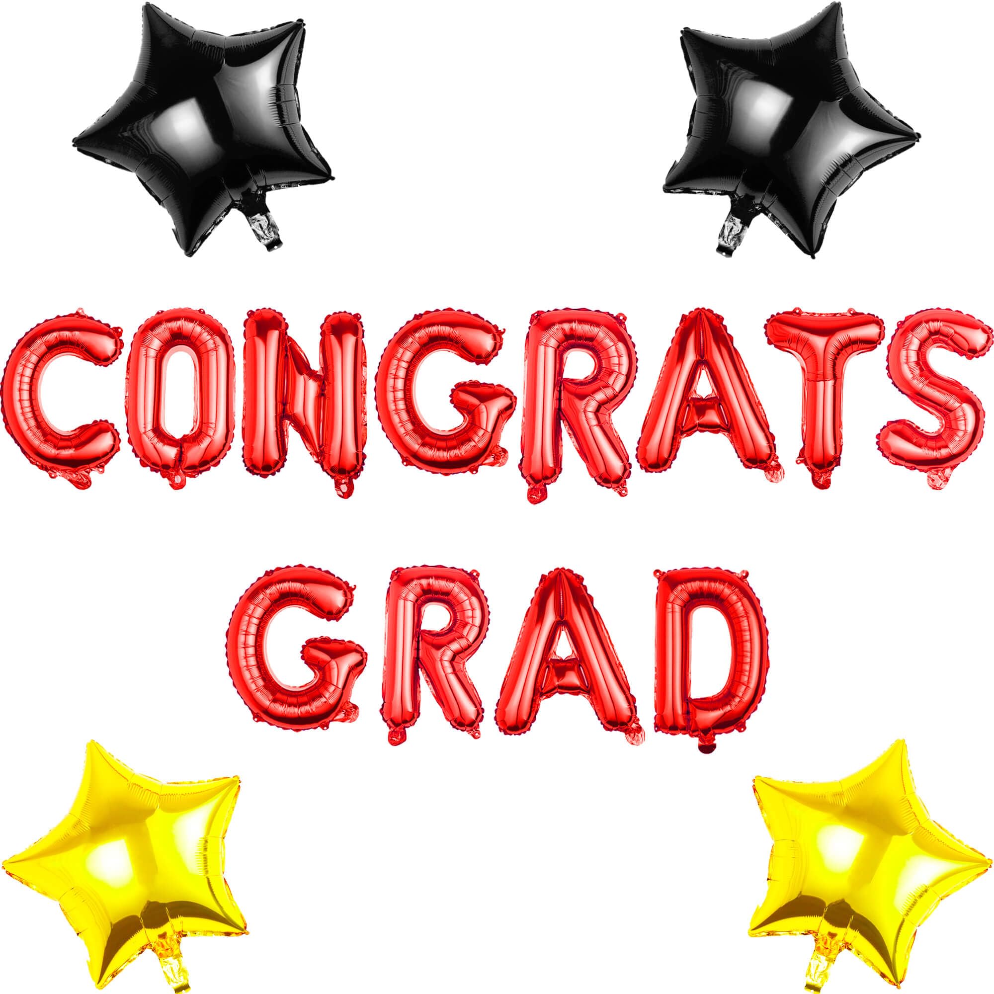 Pargleev Congrats Grad Balloons with Star Hanging Foil Balloons Letter for 2025 Grad Graduation Retirement Party Decorations Red