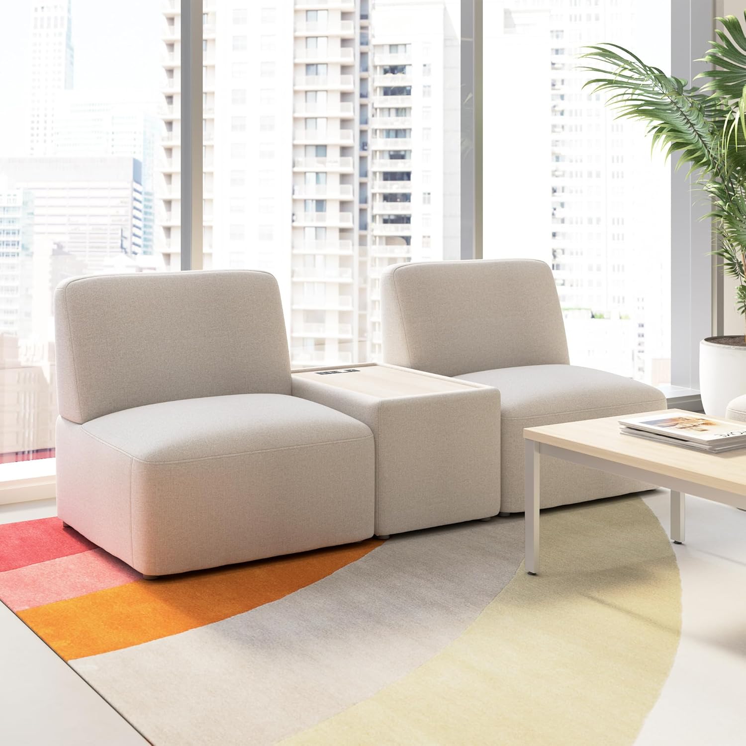 Bush Business Furniture Modular 2 Seater Sectional with Charging Station, Guest Seating for Lobby or Reception Area, Assemble Collection, Oat Fabric