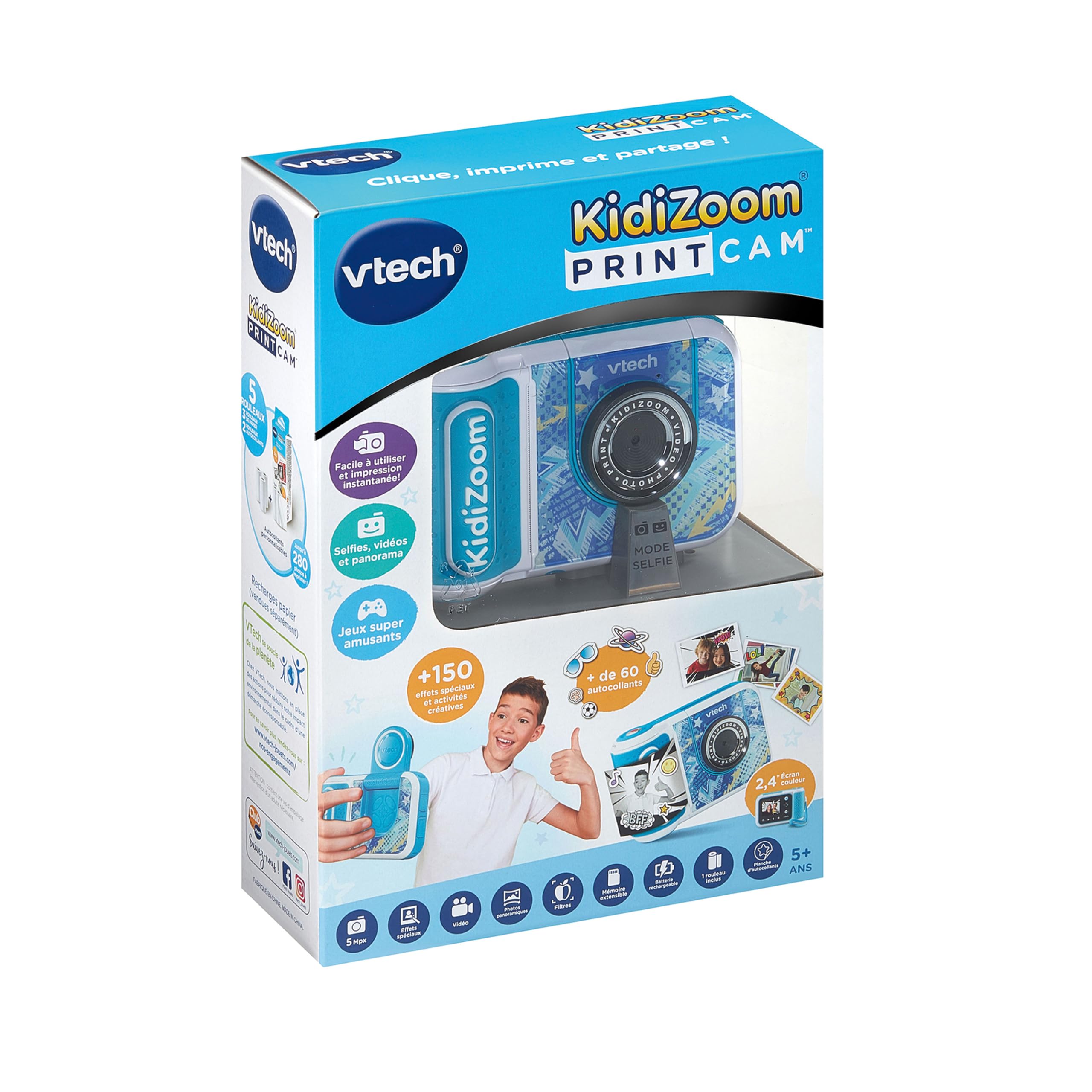 VTech - KidiZoom Print Cam Graffiti - Appareil Photo Instantané Enfant, Impression sans Encre, Selfie, Vidéo HD - Écran Couleur et Activités Créatives - Cadeau Enfant Dès 5 Ans - Contenu en Français