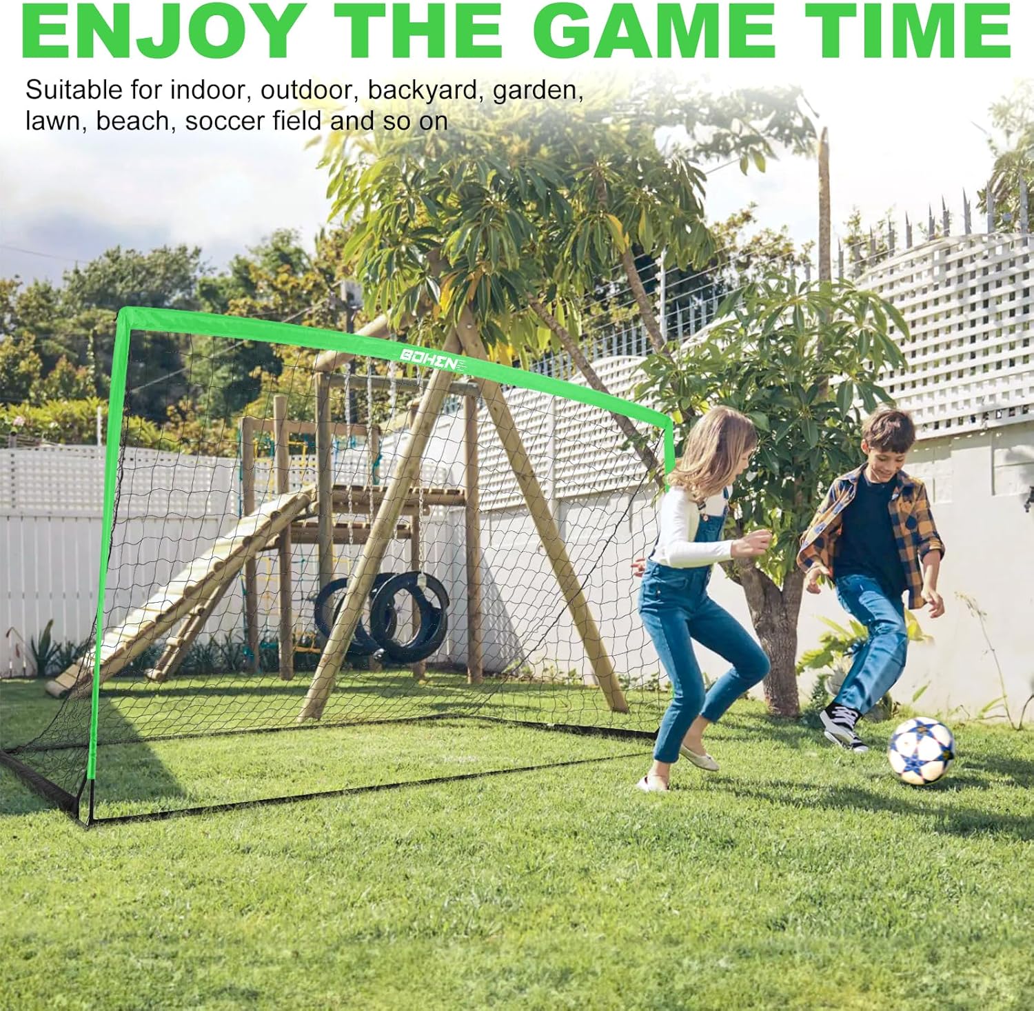 BOHEN 11x5.5 FT/9x5 FT/6x4 FT Portable Metal Soccer Goal for Backyard with Carry Bag - Fun for Outdoor Indoor Training Games for Kids and Adult, Easy Storage