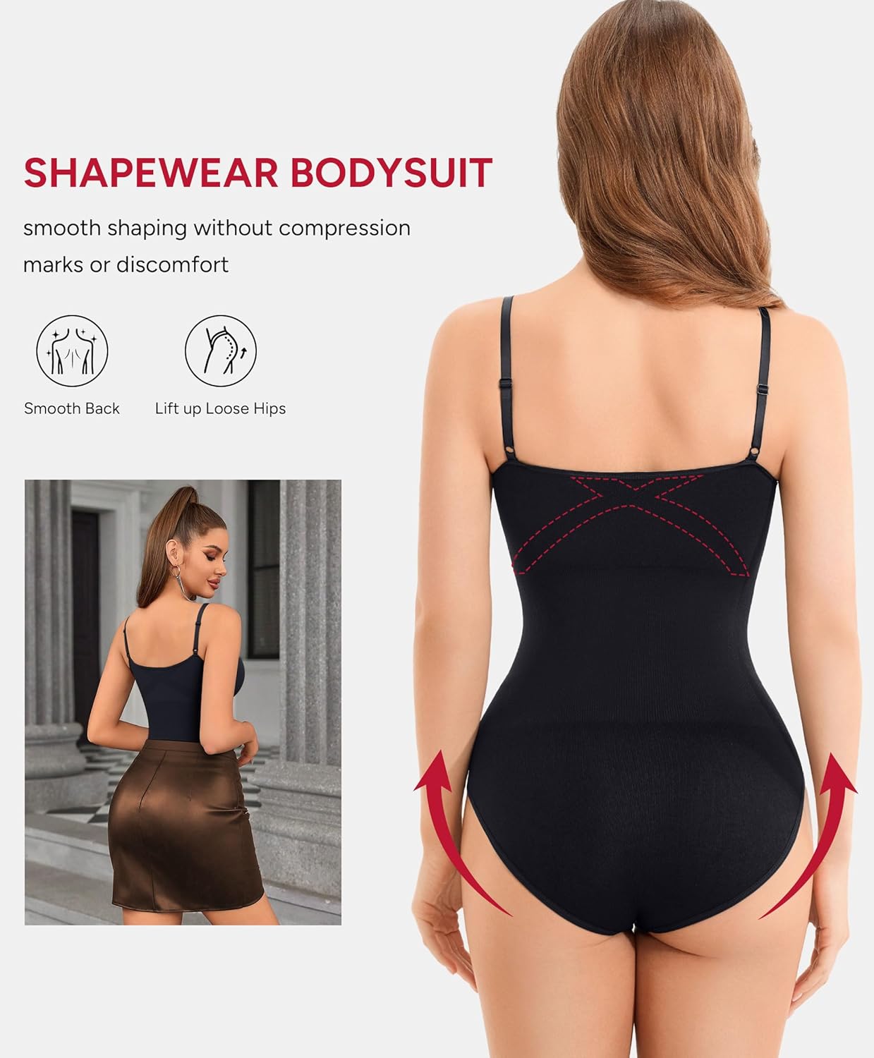 Nebility Shapewear Bodysuit for Women Tummy Control Shapewear Faja Body Shaper Waist Trainer Square Neck Body Suit