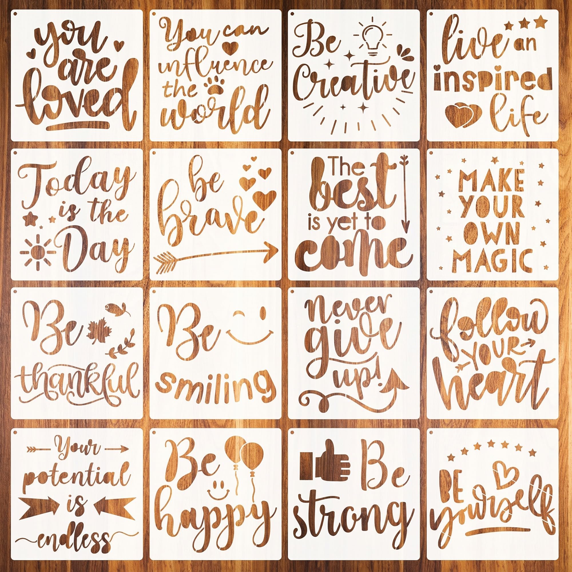 Zonon 16 Pieces Inspirational Word Stencil Kit Motivational Stencils Inspirational Word Reusable Mylar Template Stencils With Open Ring For Painting On Wood Wall Home Decor