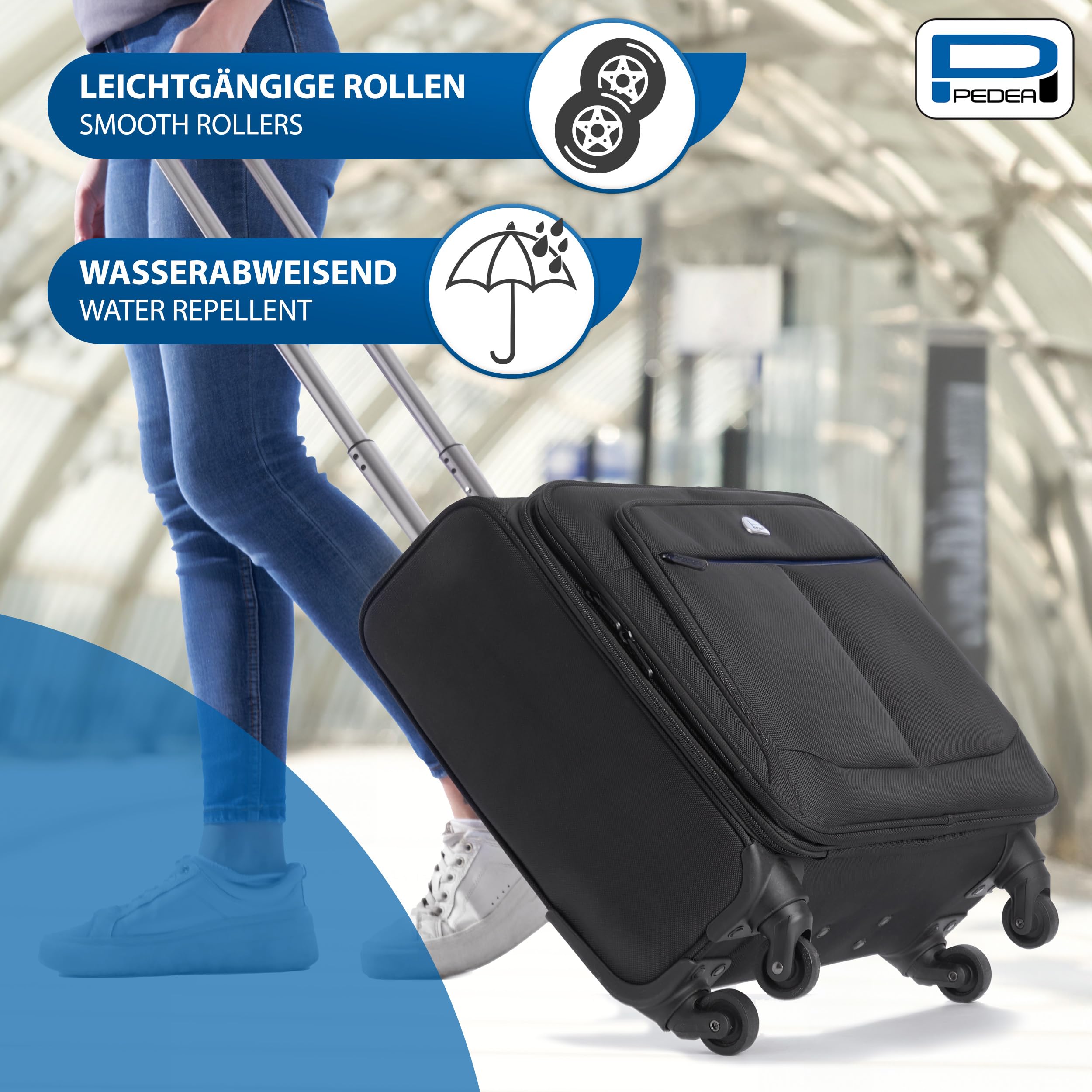 PEDEA Business Trolley Premium Plus - Maletín con ruedas para portátil (hasta 17,3 pulgadas, con compartimento para la noche), color negro