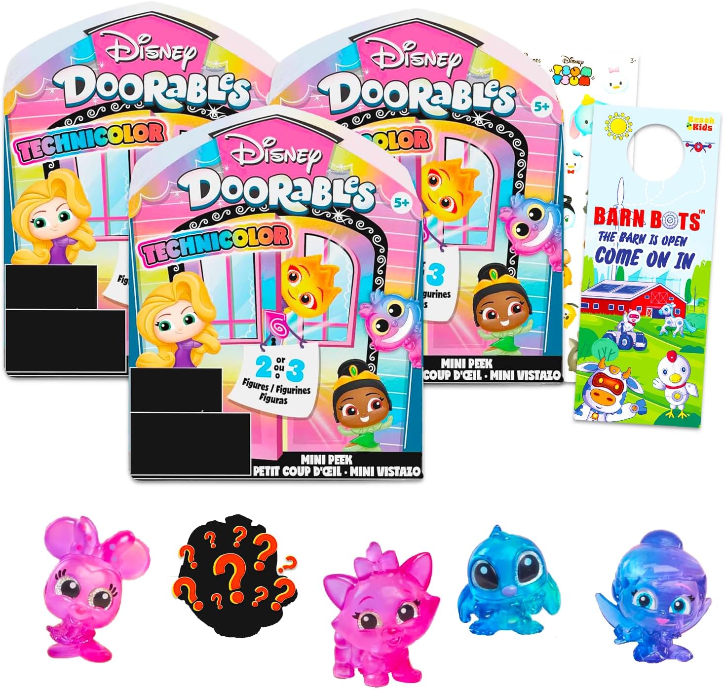 Disney Doorables Blind Bags - Bundle with 3 Disney Doorables Technicolor Mini Figures for Kids, Adults Plus Stickers | Disney Doorables Figurines Mini Peek Series 11