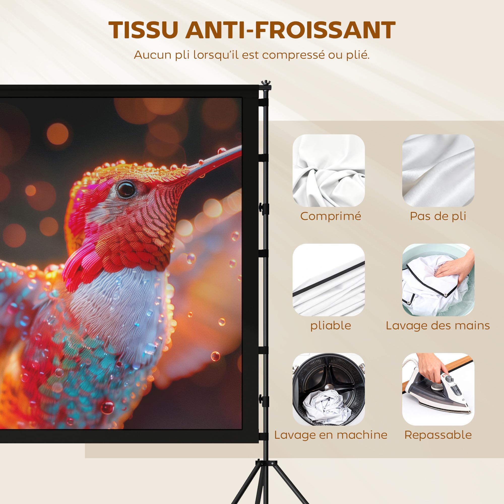 HOMCOM Écran de Projection avec Trépieds 100" 16:9 HD 4K/8K, 268Lcm, Écran Videoprojecteur sur Pied Portable, Double Face, 2 Trépieds Pliables, Angle de Vision 160°, pour Cinéma Maison, Bureau, Voyage