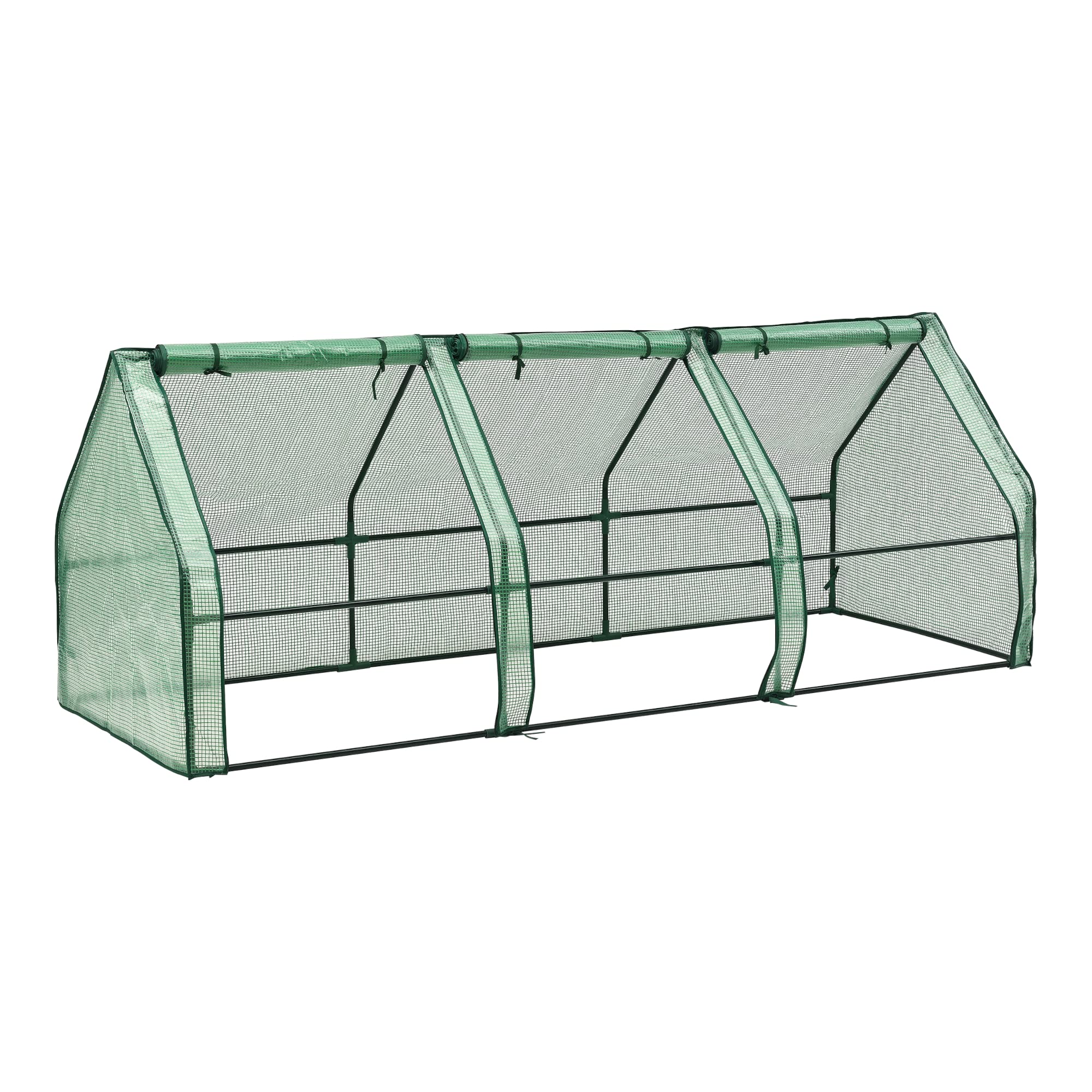 [en.casa] Höflein mini szklarnia foliowa, 240 x 90 x 90 cm, do użytku na zewnątrz, szklarnia z zamkiem błyskawicznym i 3 oknami, folia siatkowa, zielona