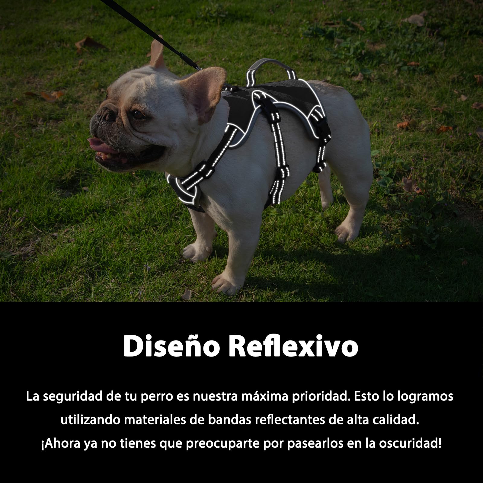Huntboo Arnes Perro Pequeño Mediano Grande, Arnes Antiescape Perro, Arnés Reflectante para Perros con Asa, Transpirable, Chaleco Ajustable para Caminar, Equipamiento para Correr (Negro, XL)