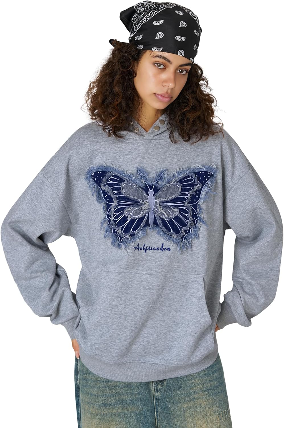 Aelfric Eden Hoodies Denim Butterfly Hoodie Casual Baggy Hooded Pullover Sweatshirts Streetwear Unisex - Image 2