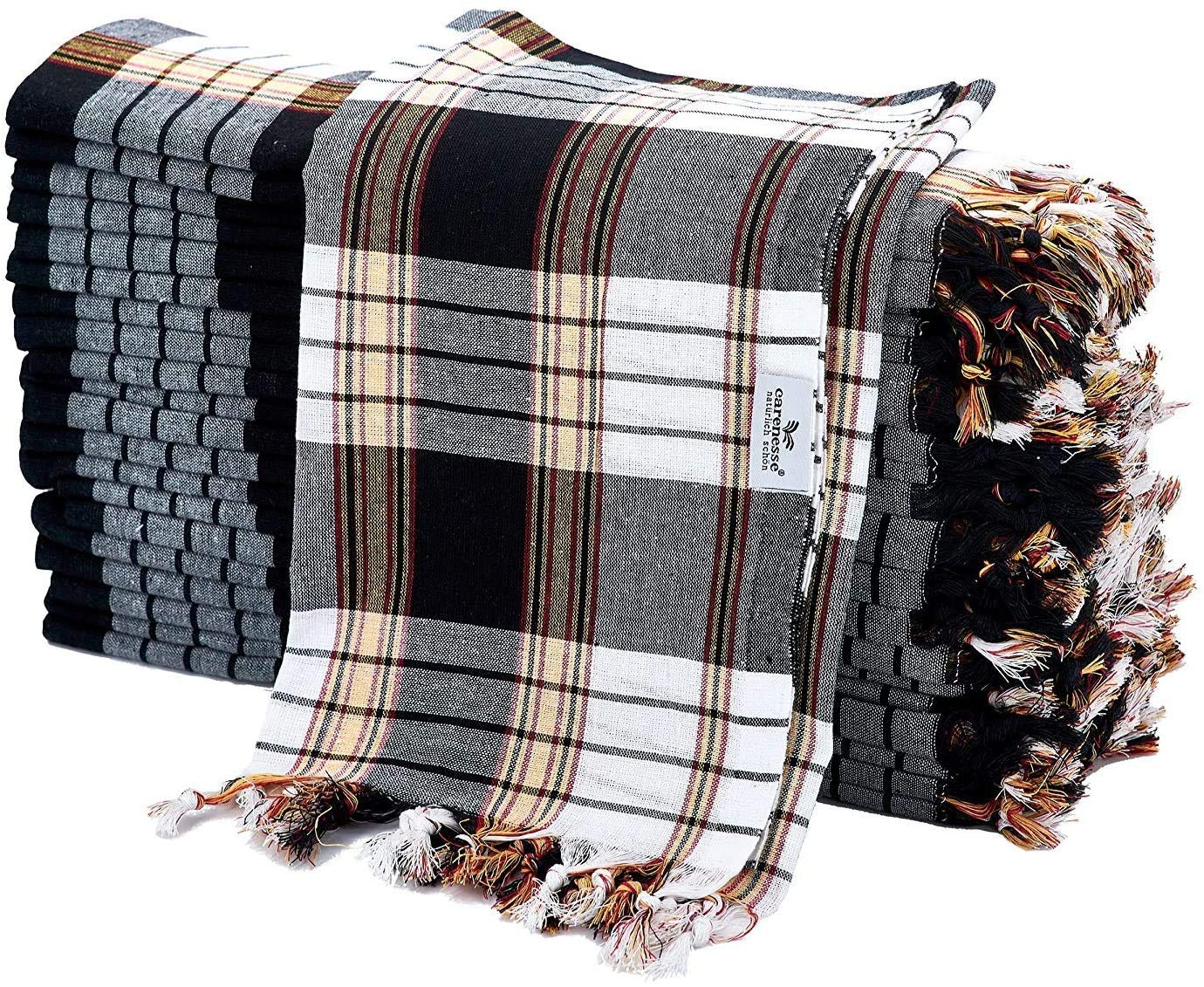 Carenesse Serviette Paquet Lot de 20 Classic Noir Carreaux, 100% Coton, 80 x 170 cm, Serviette de Bain, Serviette Plage Serviette fouta