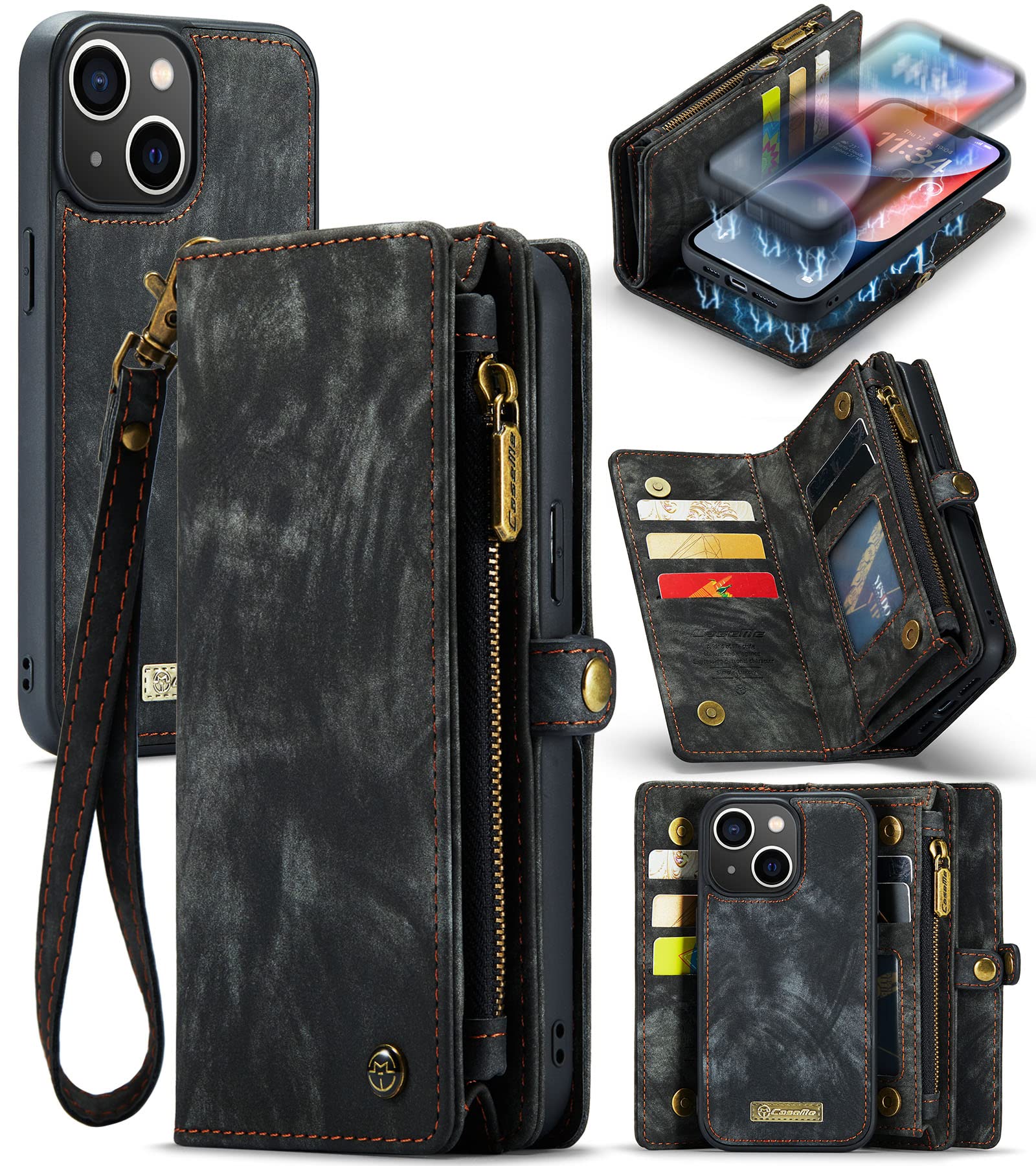 UFinetech Case for iPhone 14, Shockproof Card Holder Leather Wallet Cover for iPhone 14
