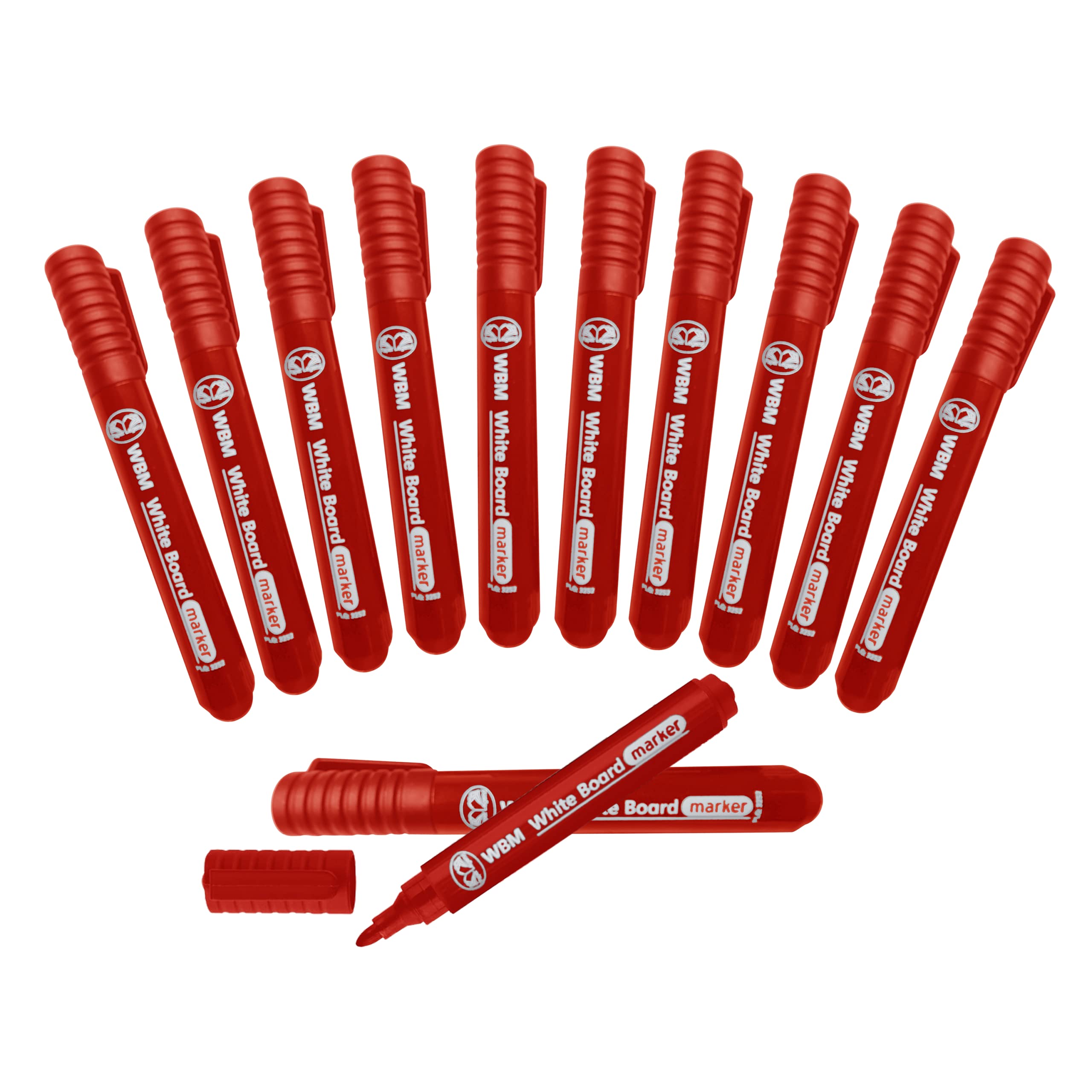 (Pack of 12) Markers Thick Bullet Tip Permanent Marker Pens Dry Wipe Whiteboard Pens Quick Drying Smear proof Pens Non Toxic Low Odour Works on Plastic Glass Wood Metal (Whiteboard Markers, Red)