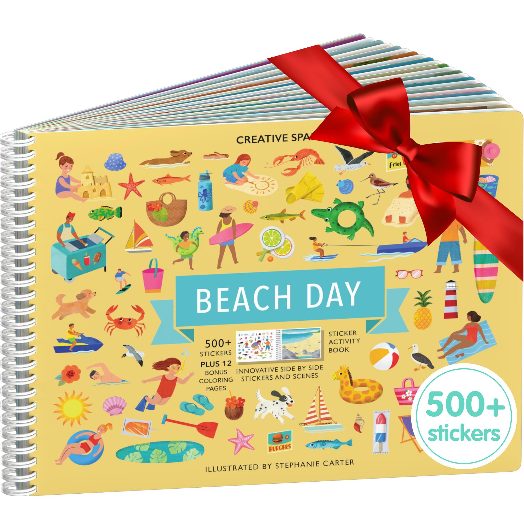 Sponsored Ad - CUPKIN Sticker Book for Kids 2-4, 500+ Kids Stickers, Beach Day 12 Coloring Pages 12 Side by Side Scenes, Fun Toddler Travel Activity Coloring and Sticker Books for Children Ages 4-8 + 8-10