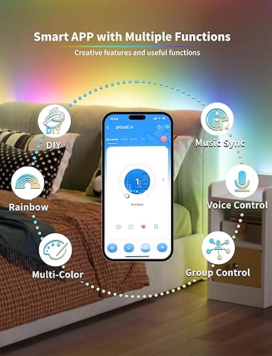 Miniatura 9 de PAUTIX Tira de luz LED RGB Smart IC COB, persecución de color, 5 V, USB UL, cinta flexible multicolor de 6.56 pies con modo de músicacontrol de