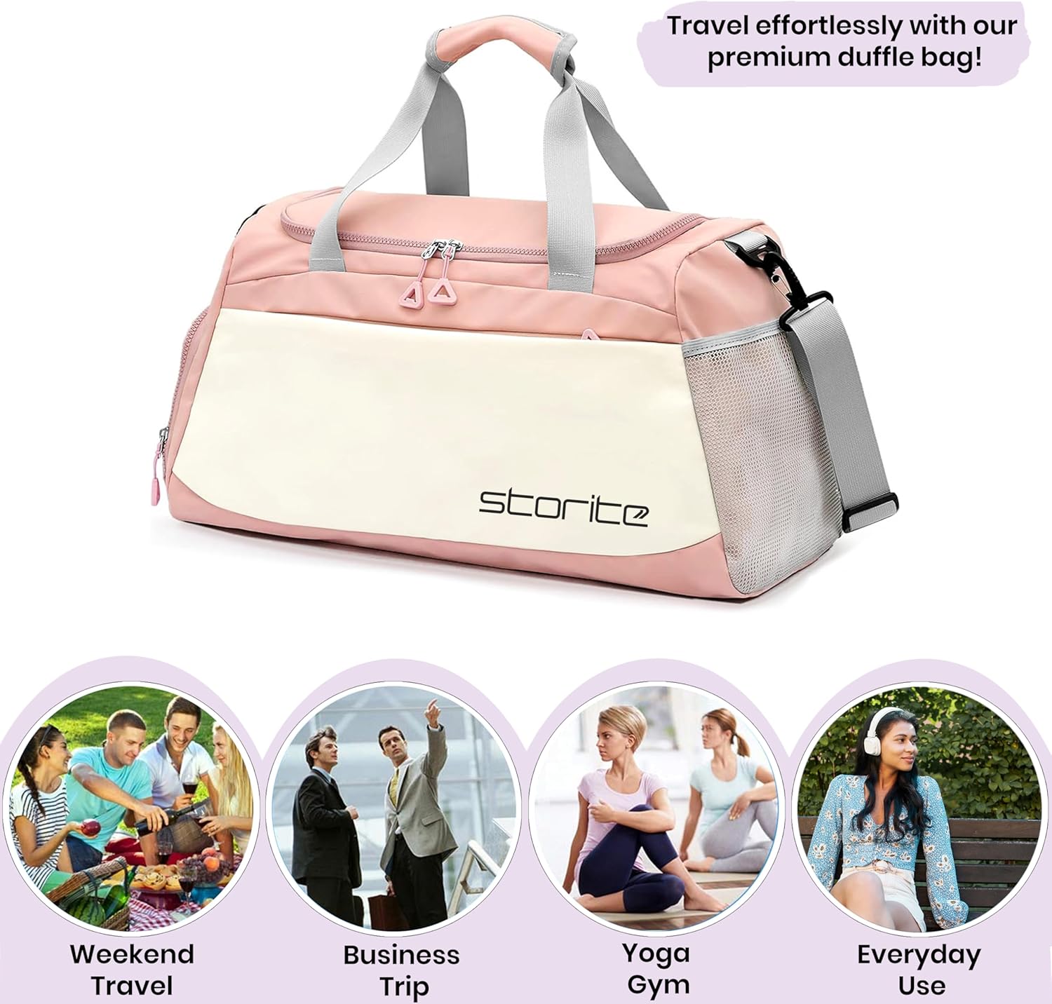 Storite Nylon 51 cms Imported Travel Duffle Bag Multi- Pocket Sports Shoulder Bag for Women with Wet Pocket & Shoe Compartment Weekender Overnight Travel Luggage Bag, Pink, Travel bag