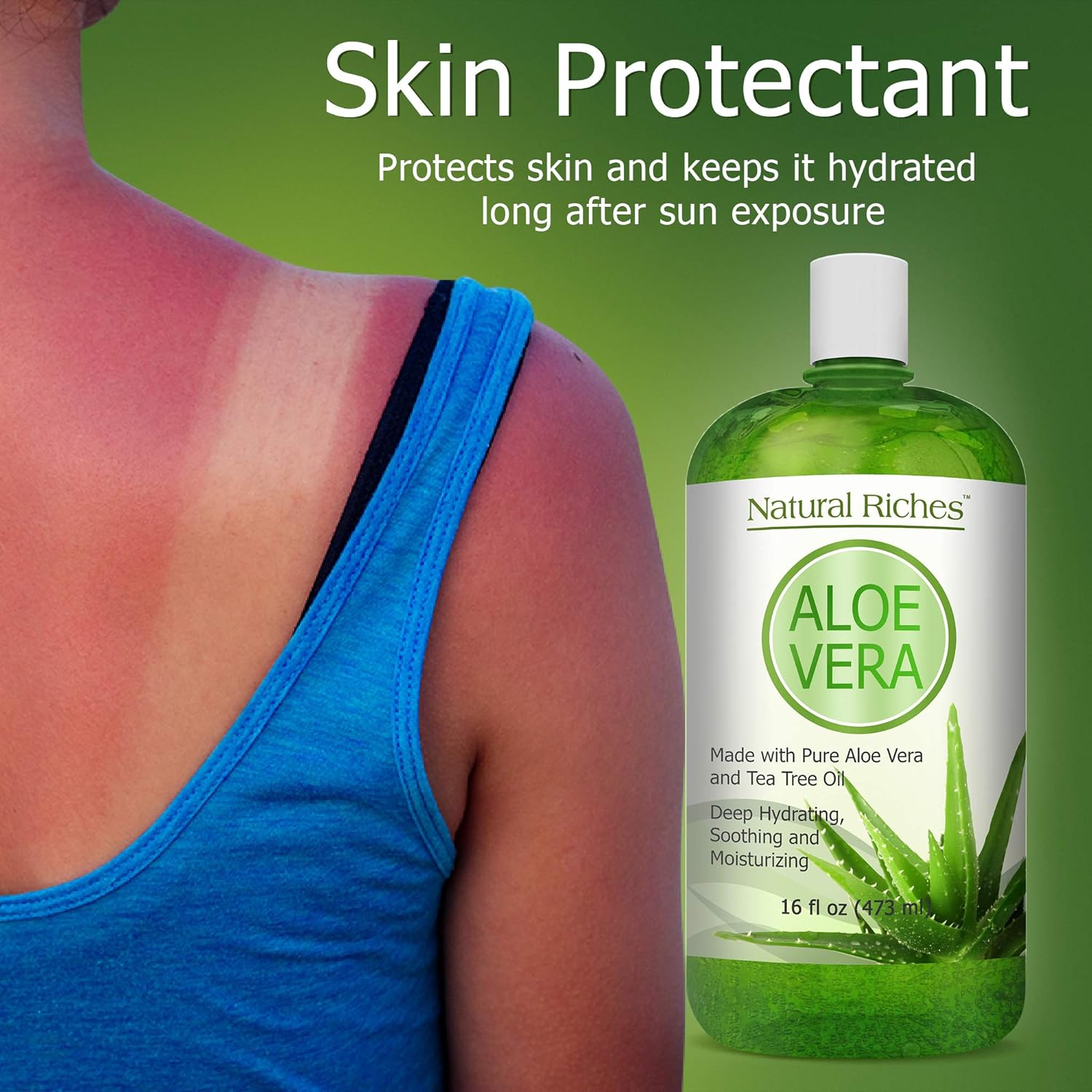 Aloe Vera Gel with Tea Tree oil for Face & Dry Skin Helps Cold Sores, Scars, Bug Bites, Sunburn, Razor Rash, Bumps Excellent DIY Body Lotion Skincare Moisturizer 16 oz. Natural Riches : Beauty & Personal Care