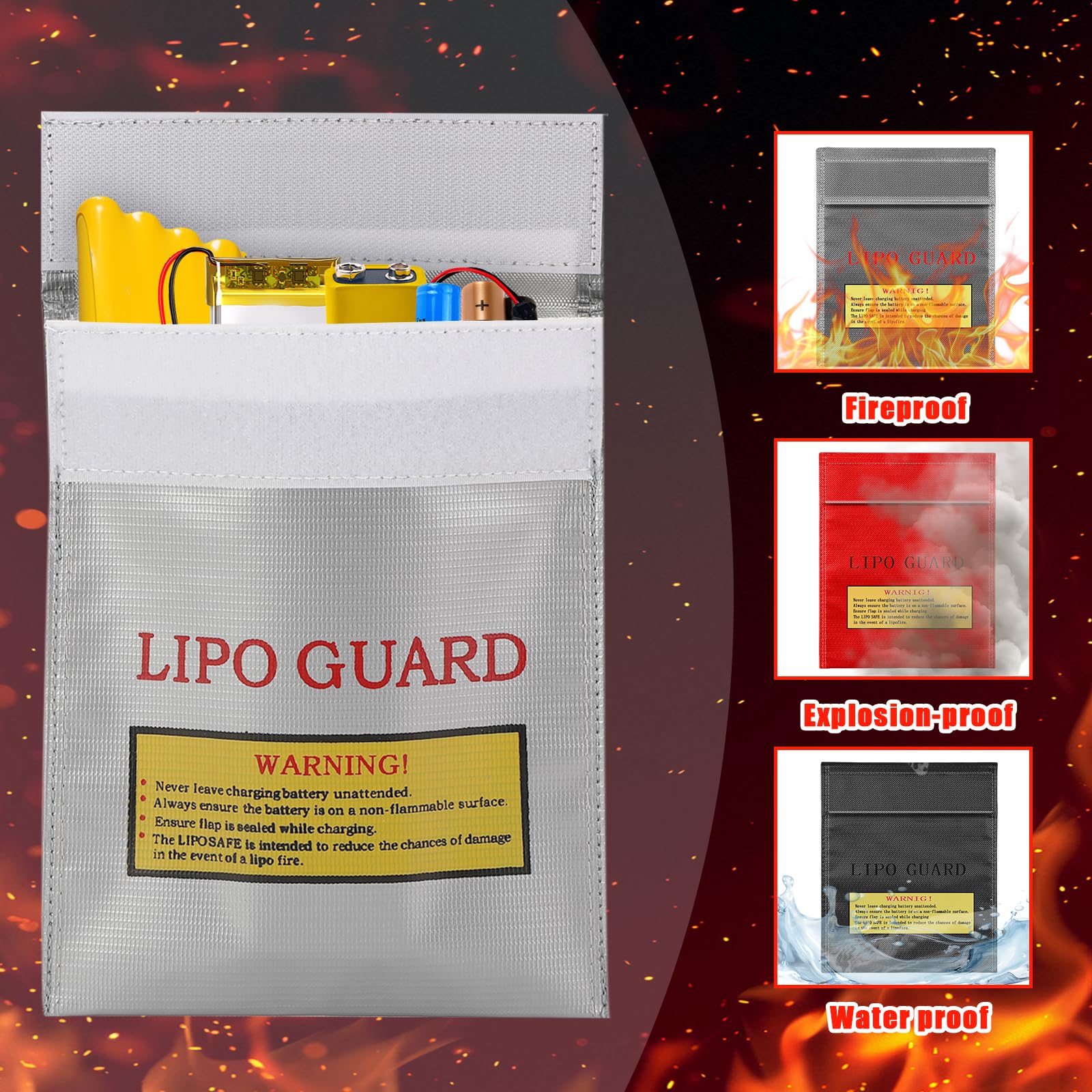 Pavlleen 3 Piezas Bolsa Ignífuga Impermeable, Bolsa de Seguridad Prueba de Explosiones, Bolsa de Almacenamiento para Documentos, Pasaporte, Dinero Efectivo, Archivos Bancarios, Joyería y Tarjetas