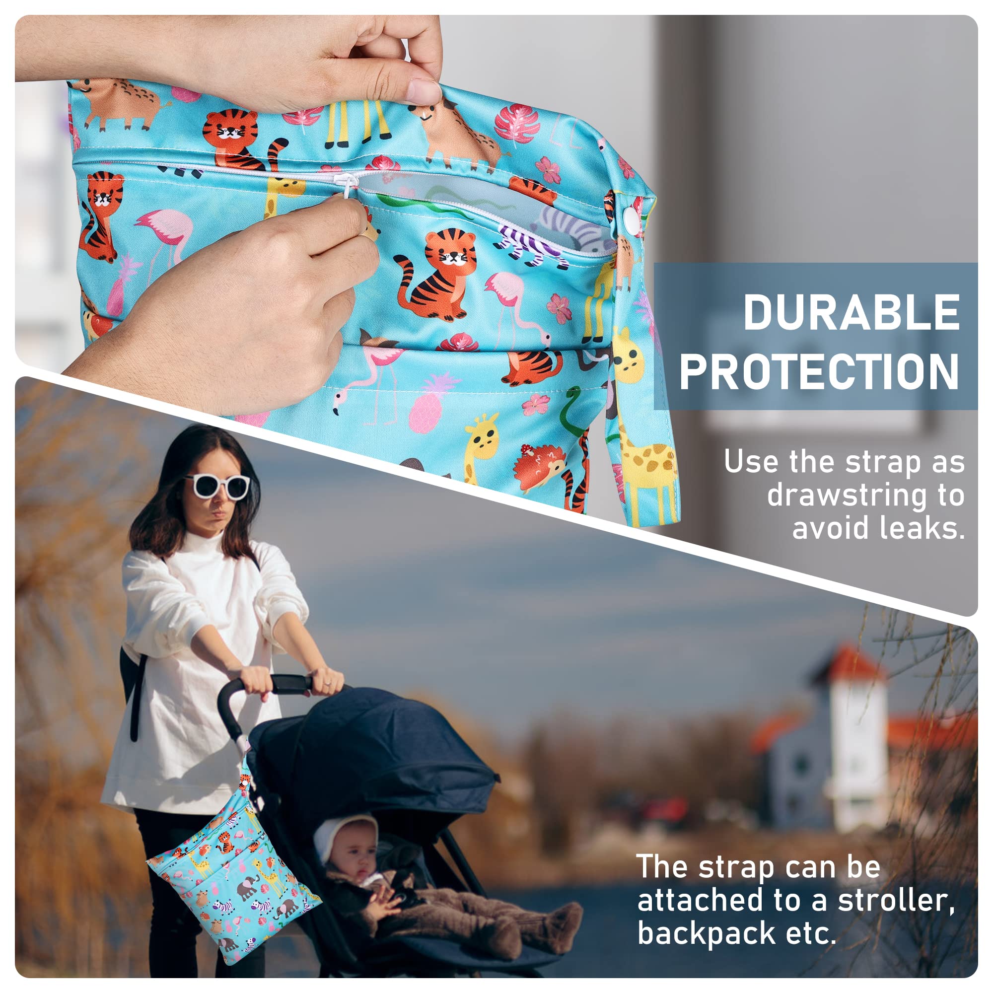 Wet Bag Lot de 4 sacs à couches en tissu imperméables avec fermeture éclair pour bébé et enfant