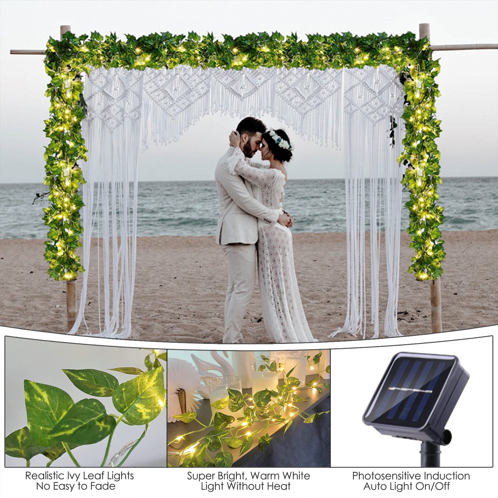 Guirlande Lumineuse Solaire GuKKK 10m 100 LEDs - Lierre Artificiel étanche IP65 - 8 Modes - Pour Jardin, Terrasse, Fêtes