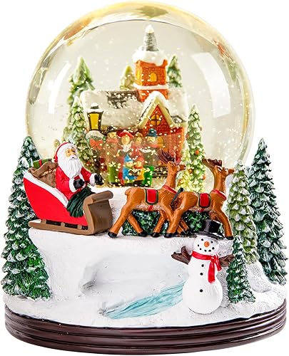 Globo de nieve de Navidad, Papá Noel con regalo, árbol de Navidad, mini tren de transporte de osos musicales con purpurina giratoria, funciona con