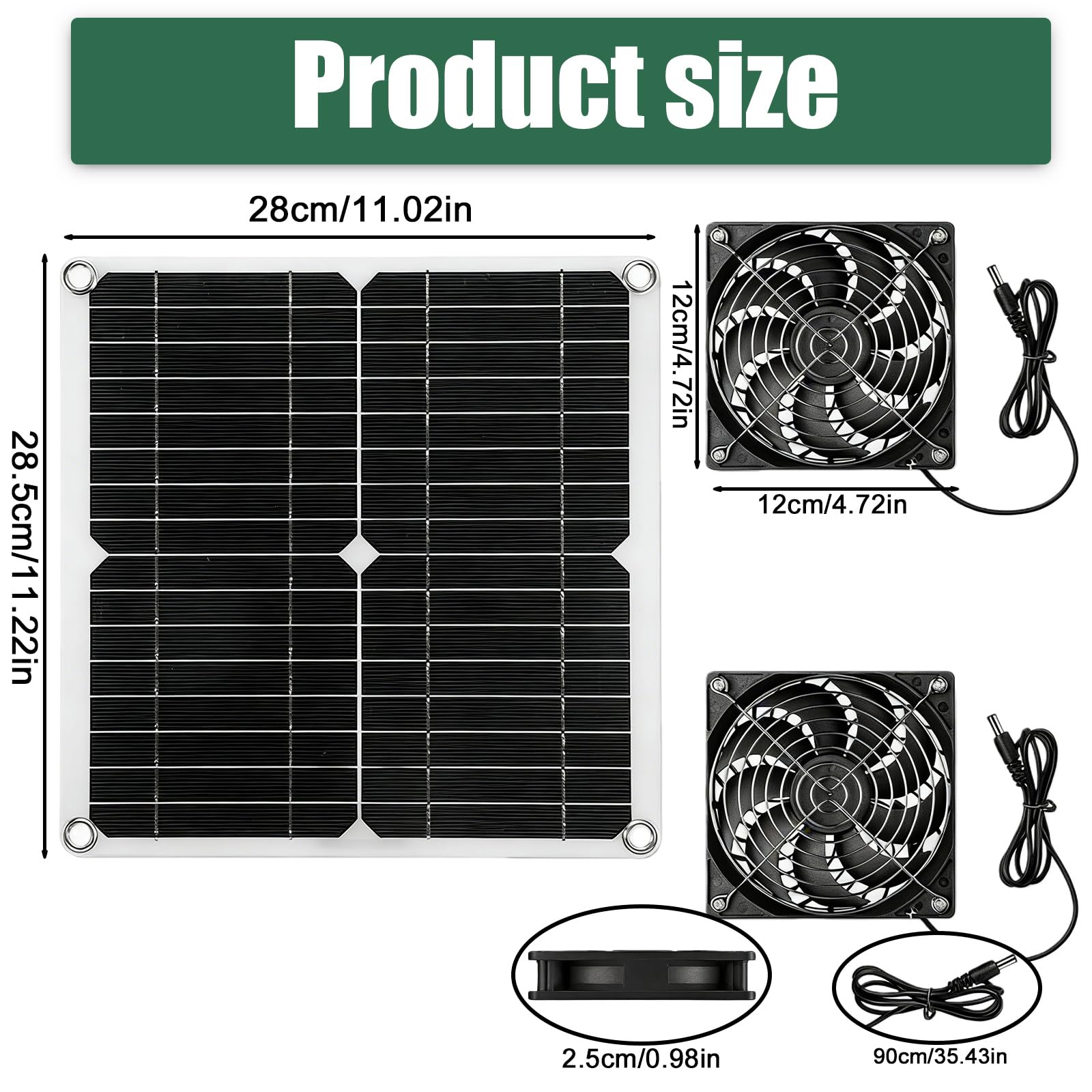 Ventilatore solare 12W, kit ventilatore solare con doppio ventilatore, ventilatore solare resistente agli agenti atmosferici per pollai, serre, capanni e casette per animali domestici
