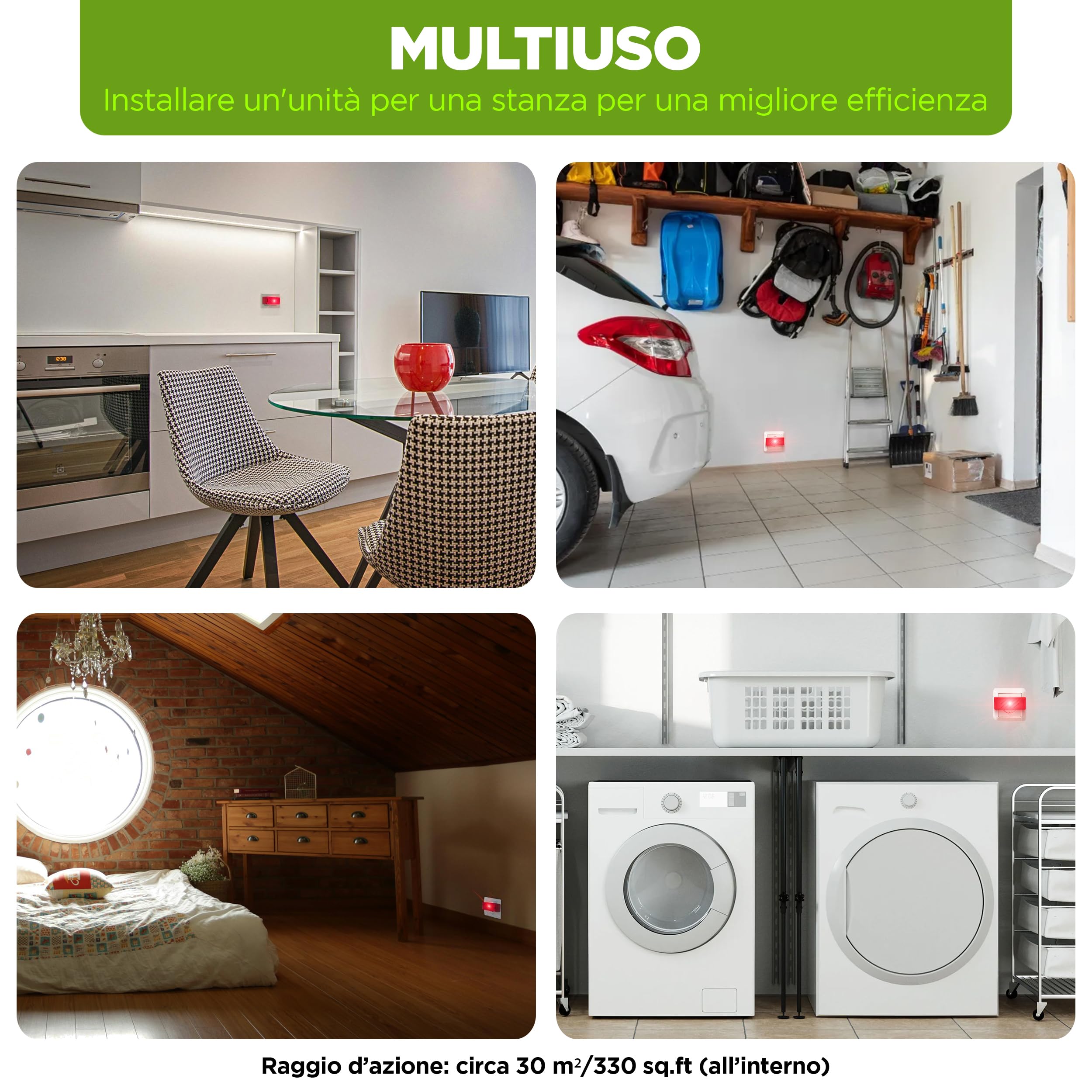 ISOTRONIC repellente topi ultrasuoni allontanare ratti parassiti soffitte cantine garage dissuasore senza veleno trappole portata 30m² 2 unità efficace interno casa protezione difesa stop mobile