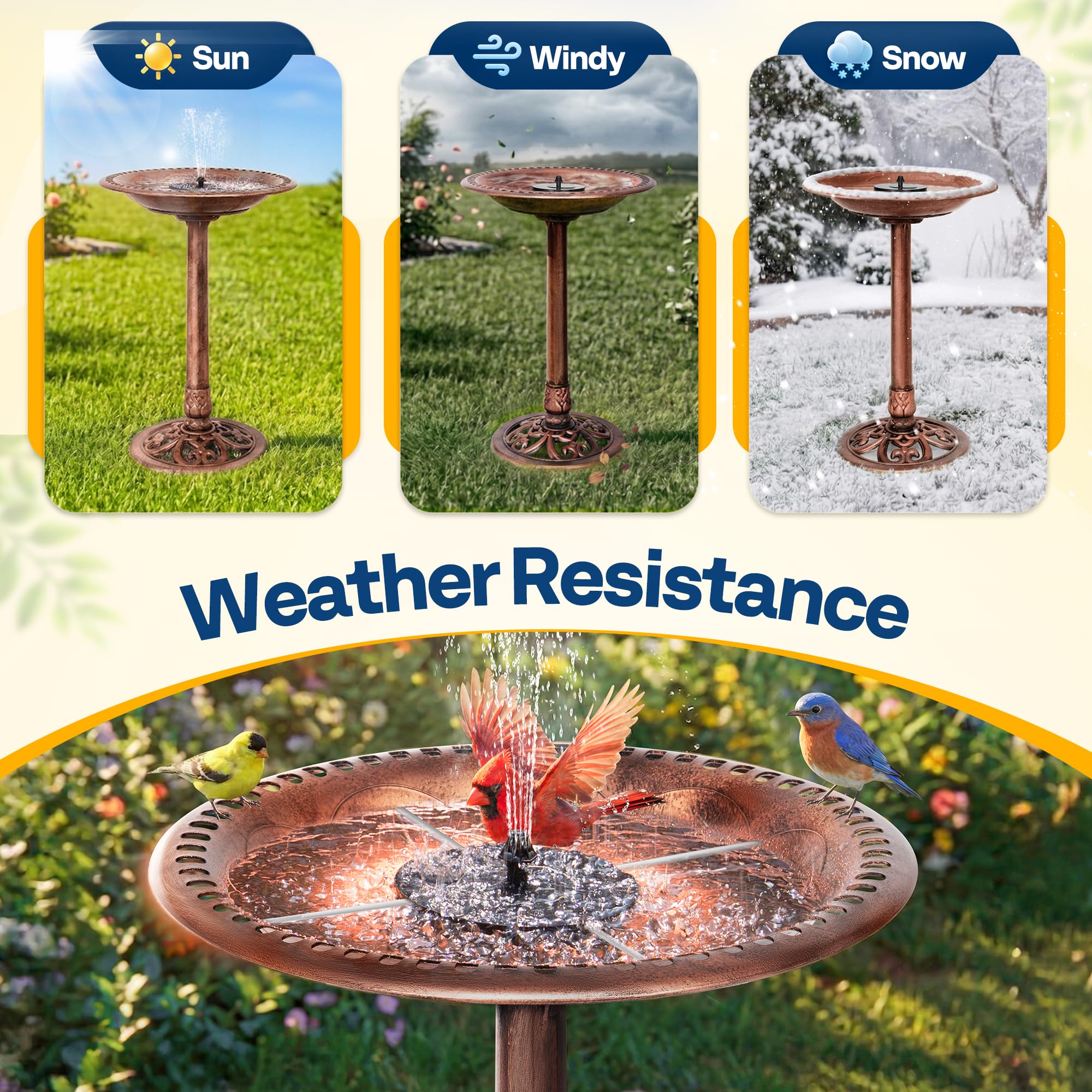 VIVOHOME Polyresin Antik Outdoor Bronze Garten Vogeltränke und solarbetriebene runde Teichbrunnen Kombi-Set | Solarpumpe aus wetterbeständigem Polyresin, 50,8 cm Schale, für Outdoor/Garten, Vogelfreundlich, leicht zu reinigen