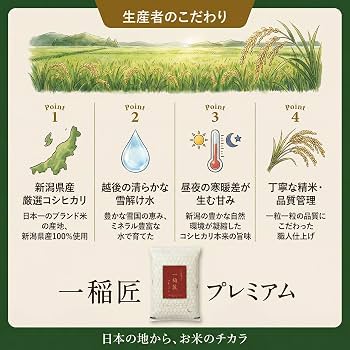 Amazon.co.jp: 一稲匠プレミアム 新潟県産 コシヒカリ 白米 5kg、令和7