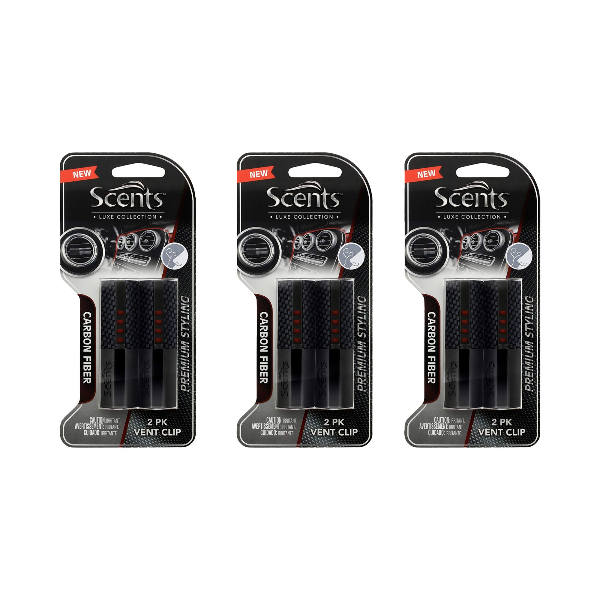 Scents™ Car Air Freshener Vent Clips, Luxe Collection 2 Pack, Natural Earthy Fragrance for Men and Women, Decorative Design with Horizontal or Vertical Mounting - Carbon Fiber (6 Pack)