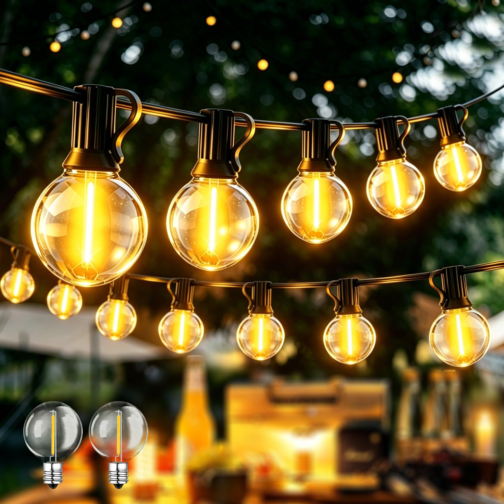 Led Lichterkette Außen Outdoor Strom, 15M Lichterkette Glühbirnen Aussen Beleuchtung mit 25+2 Stk Warmweiße IP44 Wasserdicht Lichterketten für Garten, Terrasse, Hochzeiten, Partys