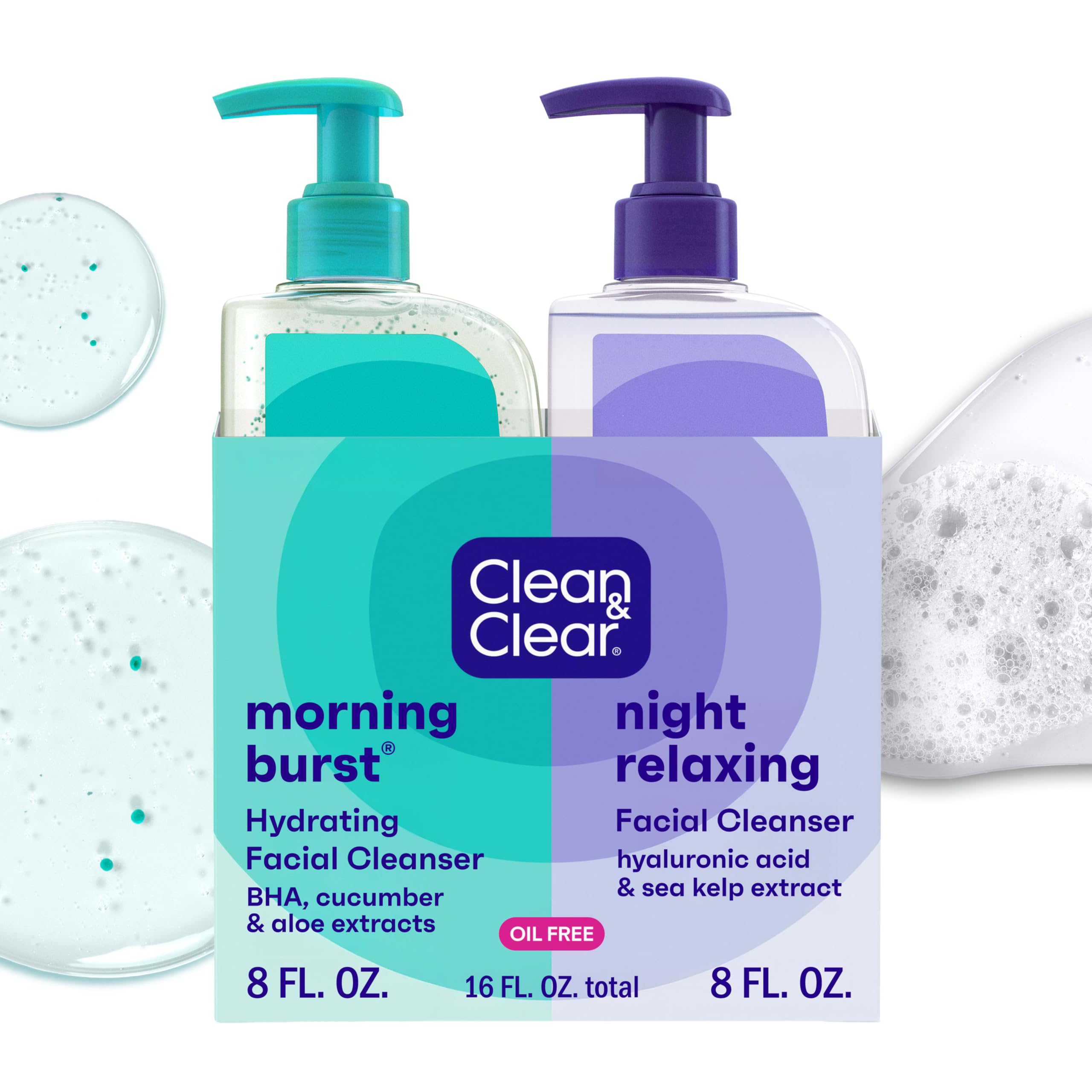 Clean & Clear Morning Burst Day & Night Facial Cleanser, 2 x 8 fl oz
