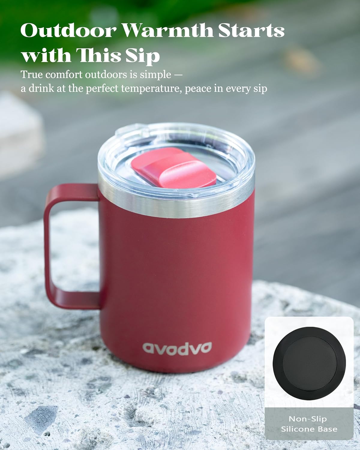 12oz Insulated Coffee Mug with Lid – Includes Two Lids, Stainless Steel Coffee Travel Mug with Handle, Double Wall Vacuum Insulated Camping Mug for Home, Office & Outdoor, Red - Image 6