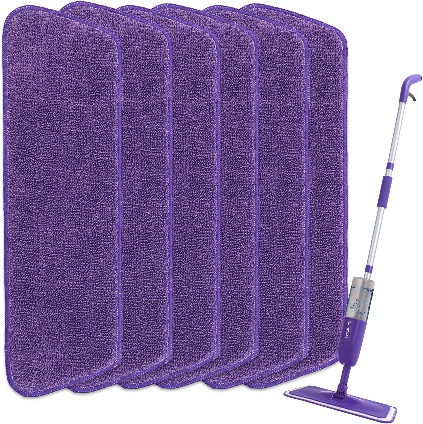 6pcs Microfiber Spray Mop Replacement Heads for Wet/Dry Mops Flat Replacement Heads for Floor Cleaning and Scrubbing Microfiber Pros Reusable Mop Pads (Purple) Thumbnail