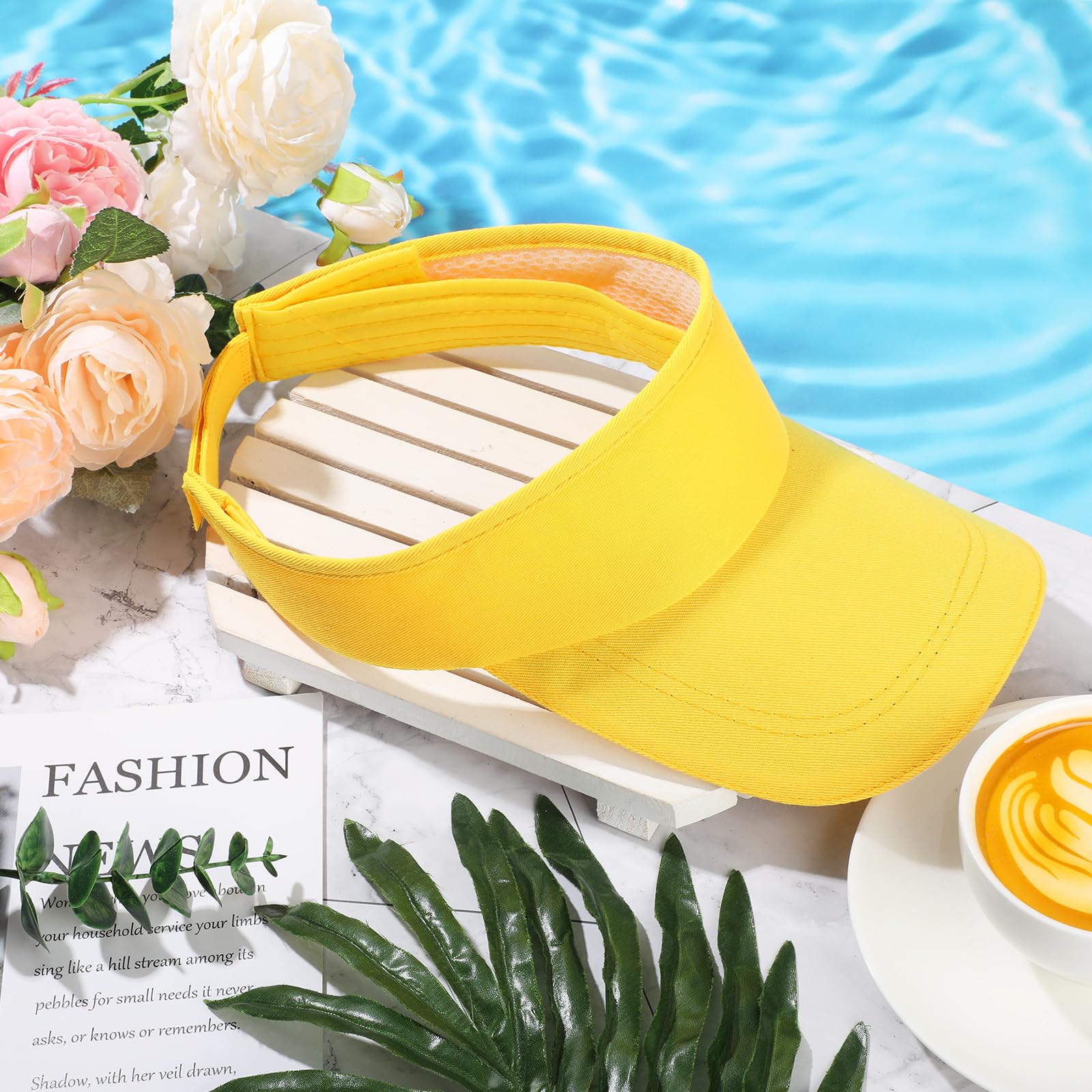 Lot de 24 visières en vrac pour femme - Chapeau de soleil - Protection UV - Pour le tennis, le baseball, le golf, jaune, Taille unique