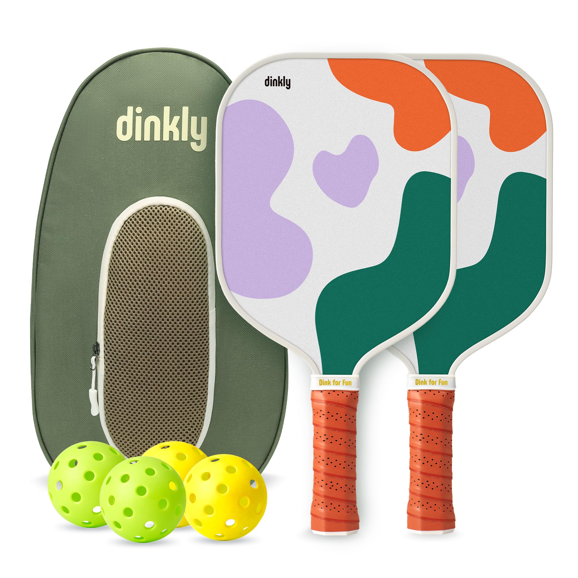 Dinkly Pickleball Paddles Set of 2/4- USAPA Approved Graphite/Fiberglass Pickleball Racket, 2 Pickleball Rackets, 4 Balls and 1 Portable Carry Bag, Aesthetic Pickle Ball Set for Men Women Beginners