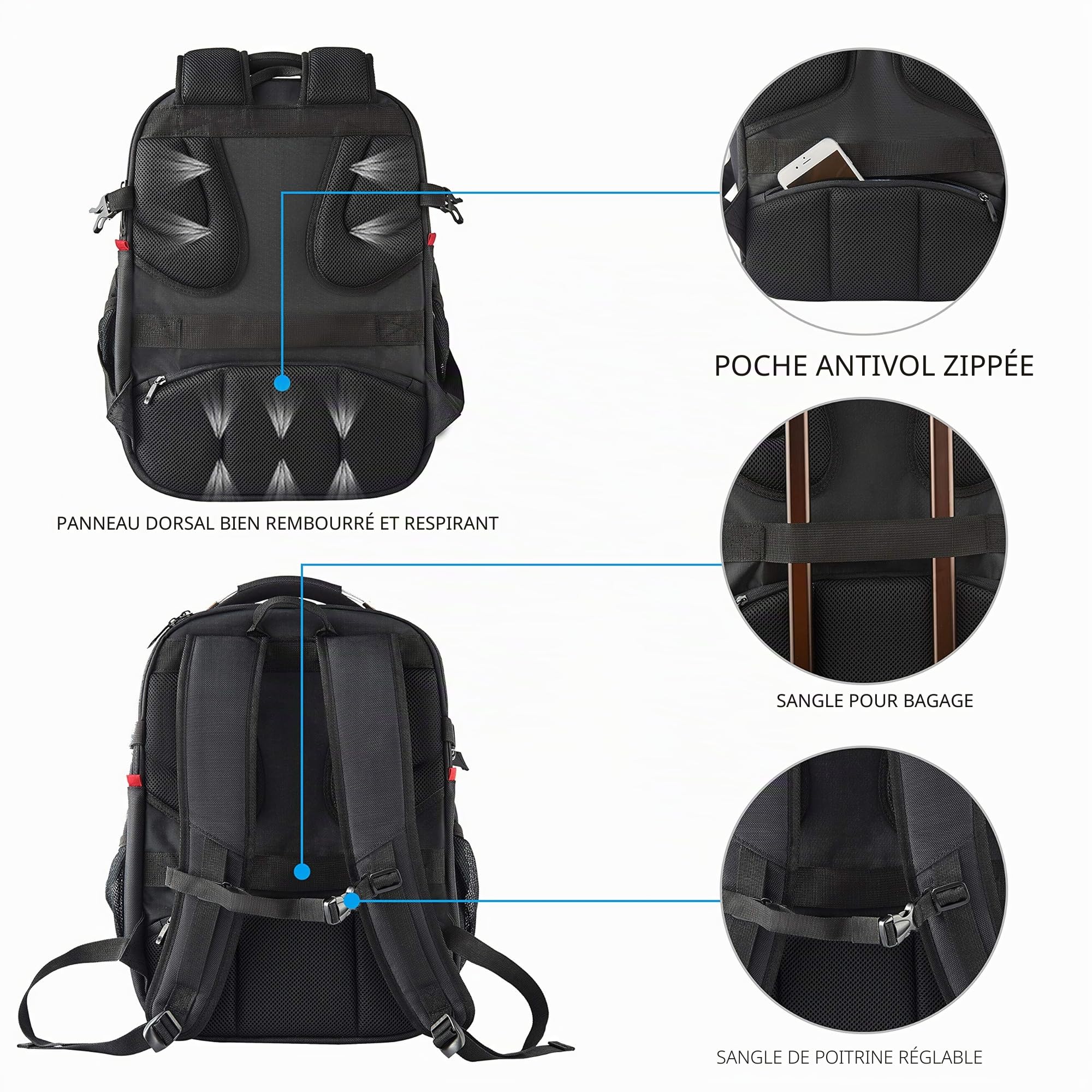 KROSER Sac à dos pour Ordinateur Portable de Voyage 17.3" XL avec Poches RFID Port et Imperméable Sac à dos pour Voyage/Université/Affaires/Collège/Hommes/Femmes laptop backpack